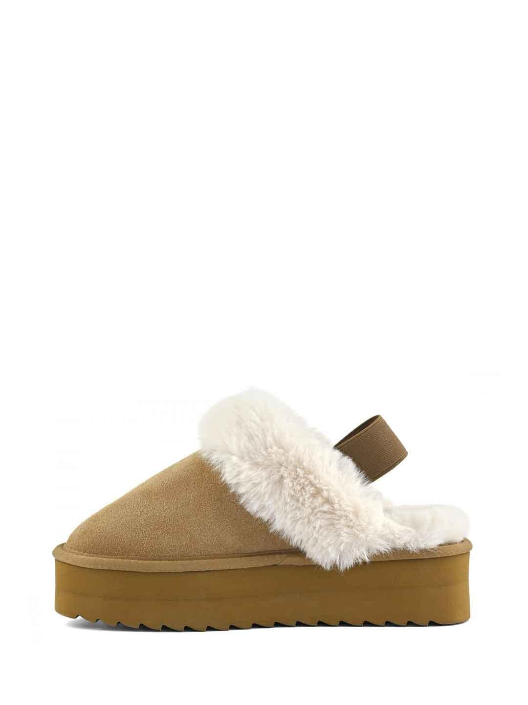 Colors Of California sabot marrone platform con pelliccia
