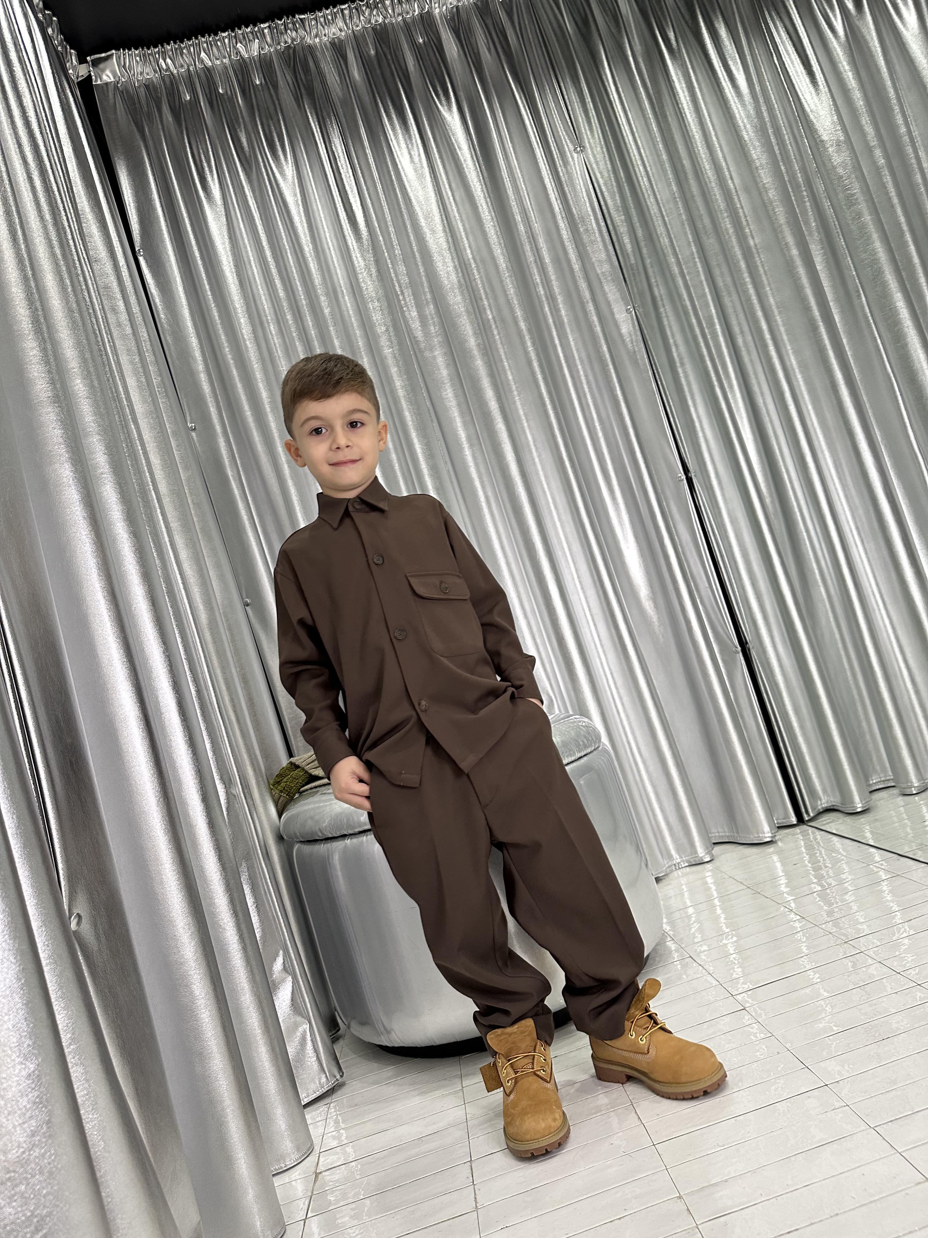 I'm Brian camicia kids marrone con taschino