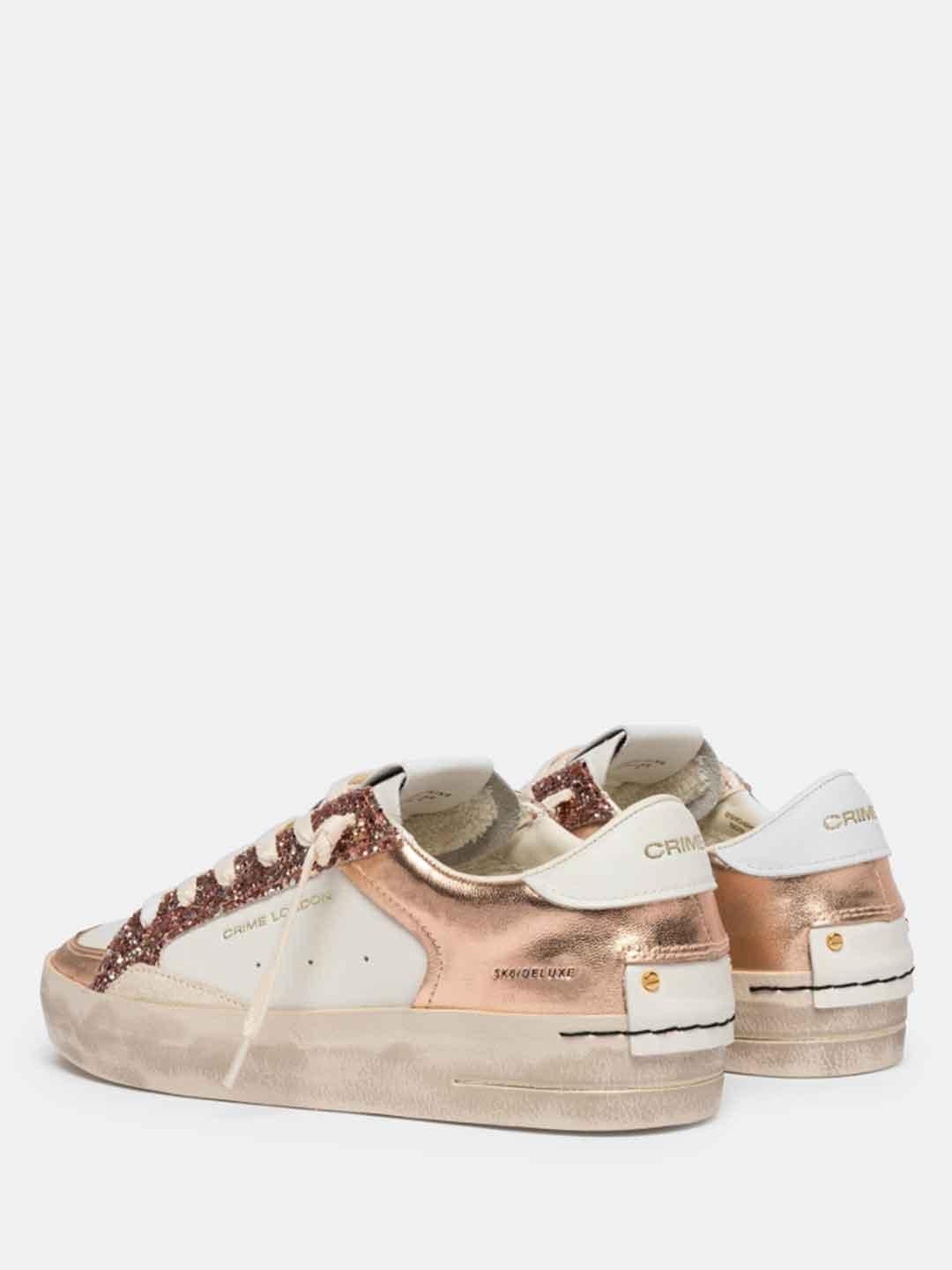 Crime Sk8 Deluxe sneakers bianco con glitter oro rosa