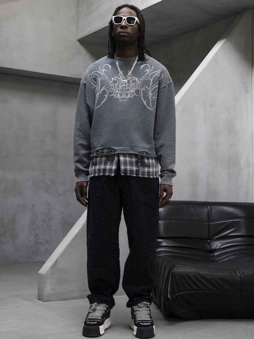 Black Island felpa grigio con orlo a camicia