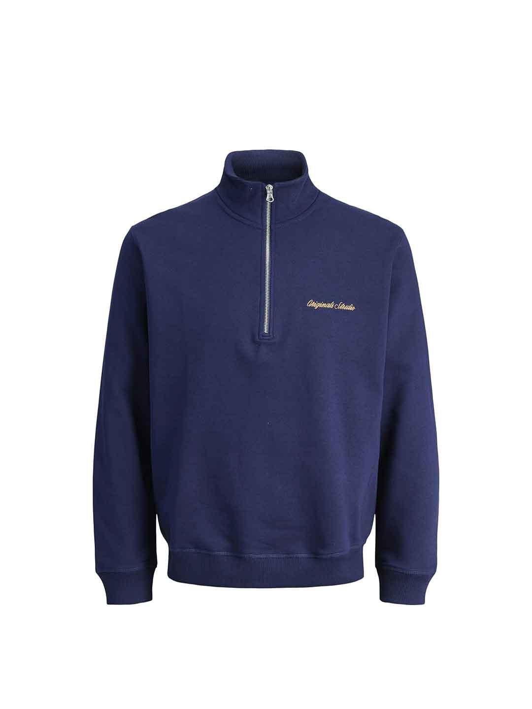 Jack & Jones felpa blu con metà zip