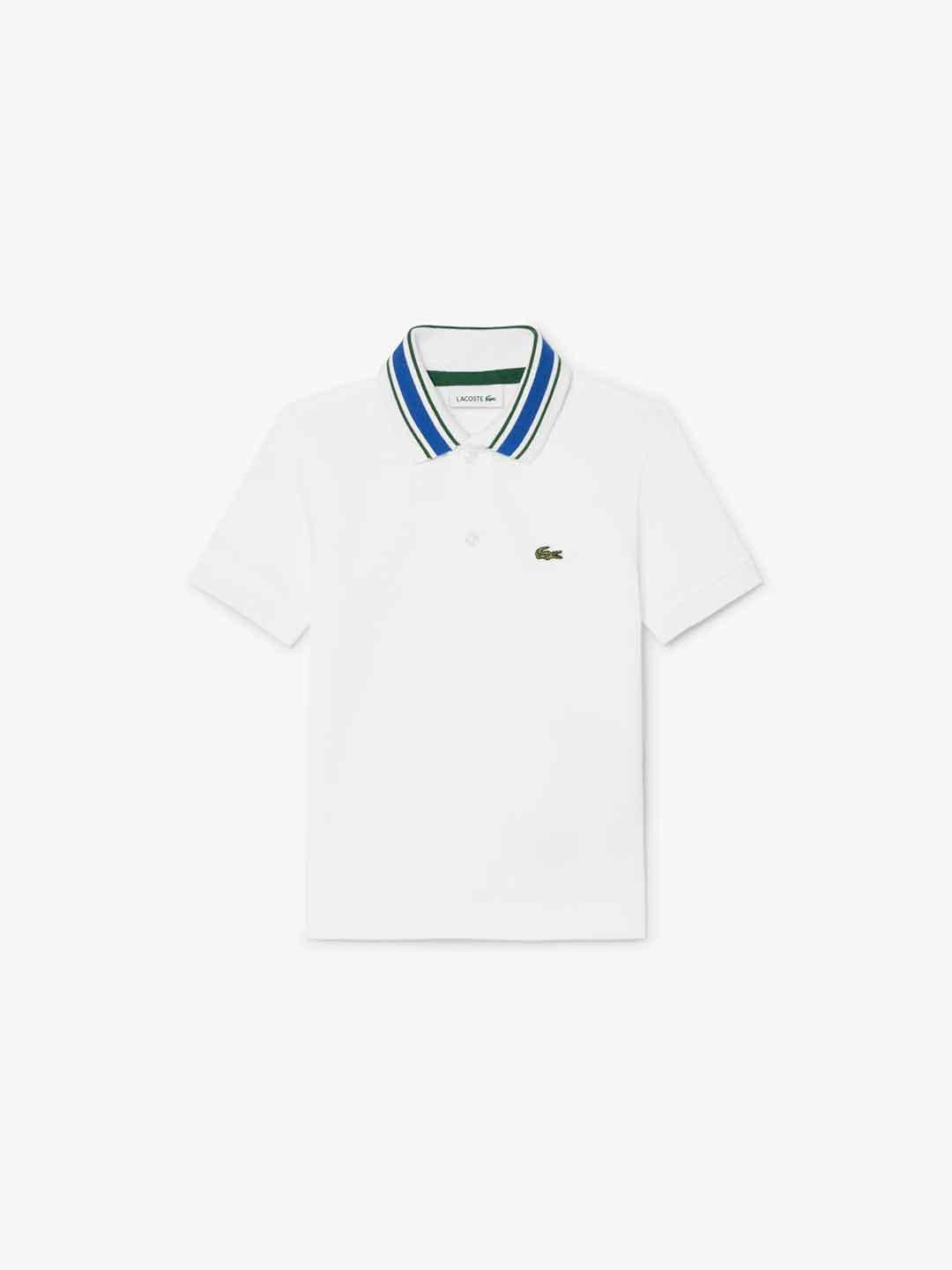 Lacoste t-shirt kids bianco con colletto blu