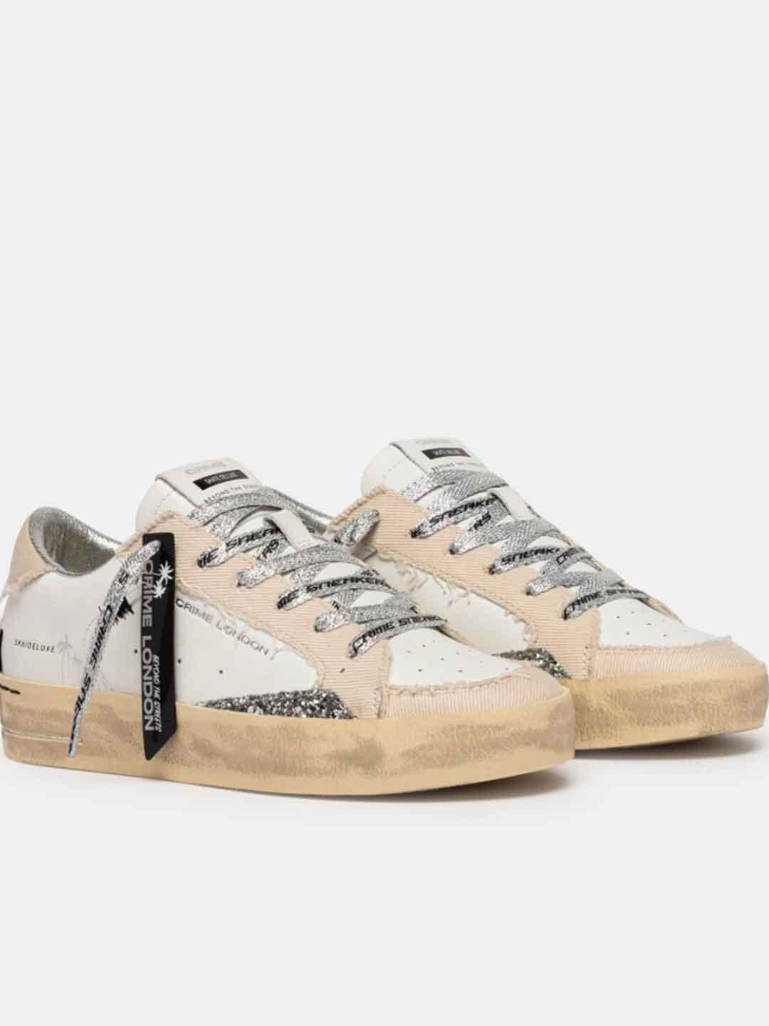 Crime SK8 Deluxe sneakers bianco con lacci argento