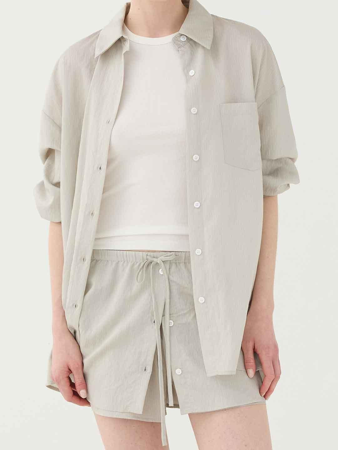 Eleh camicia beige con righino bianco
