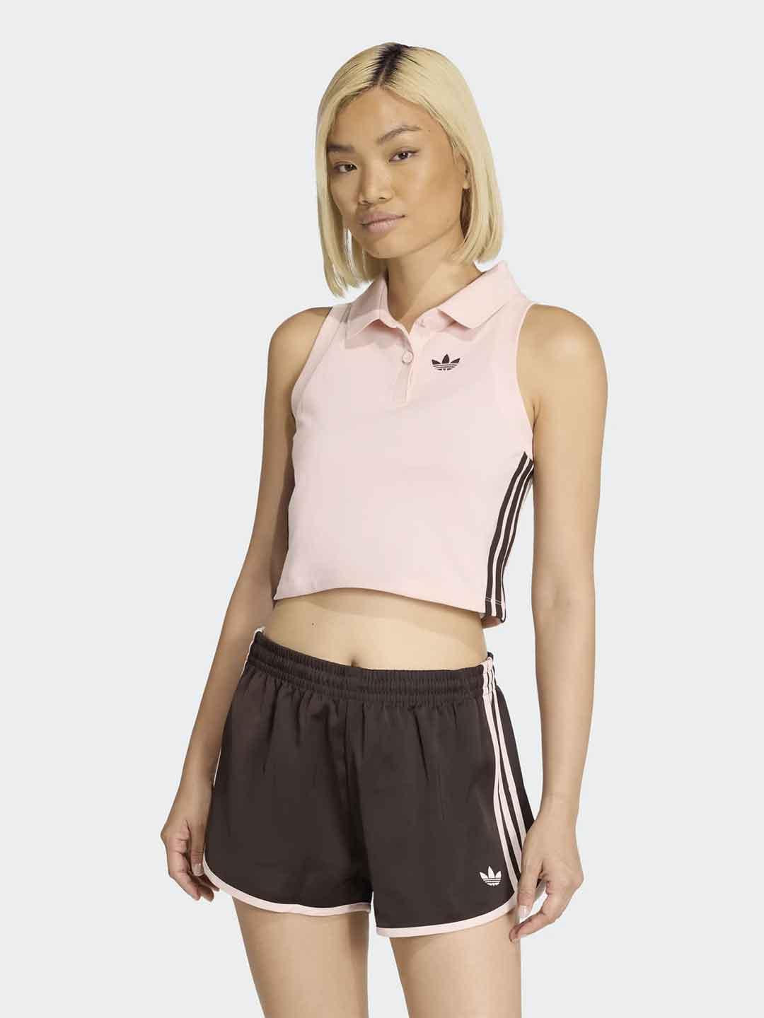 Adidas polo rosa con bande nere
