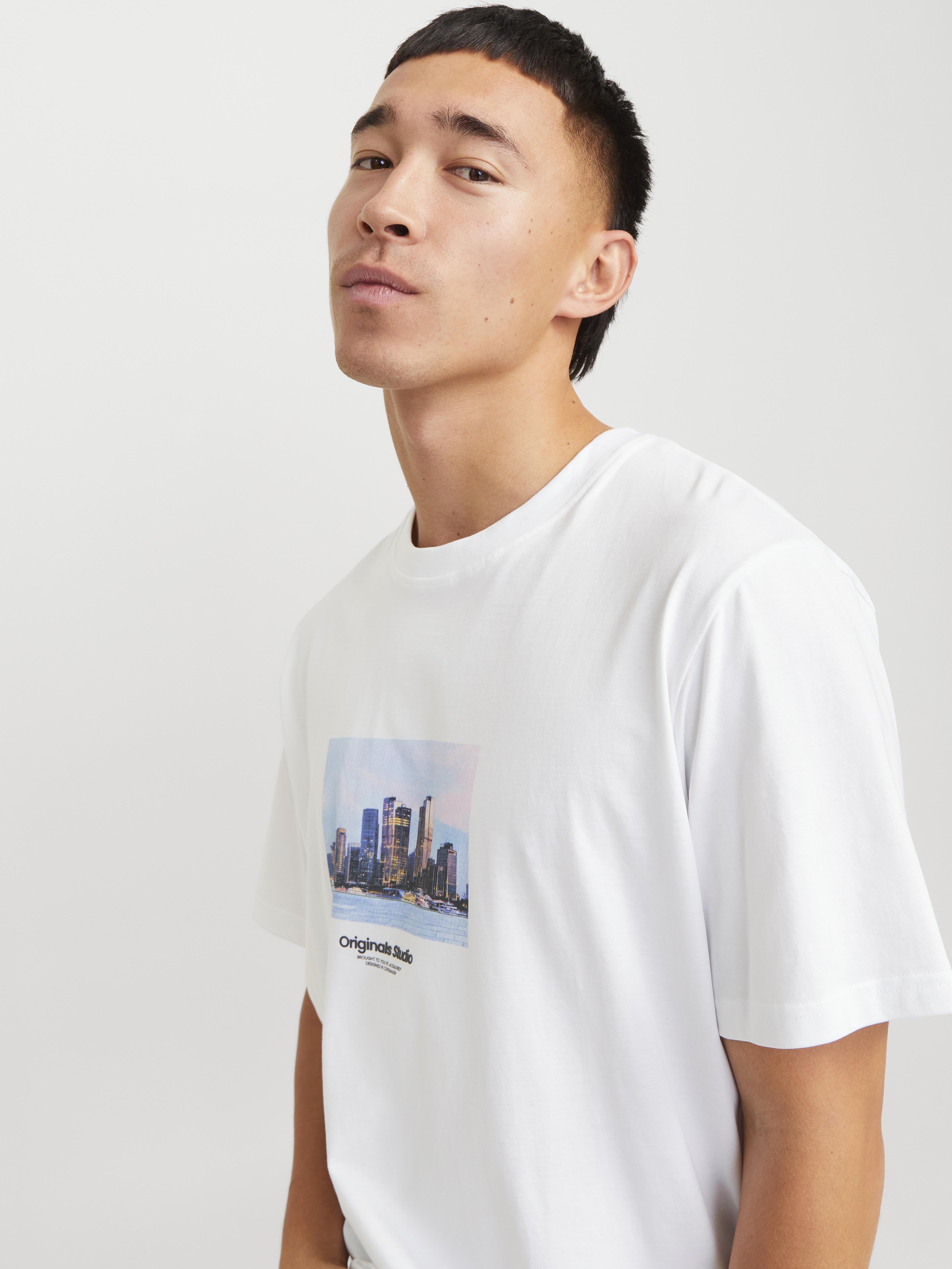 Jack & Jones t-shirt bianco con grafica grattacieli