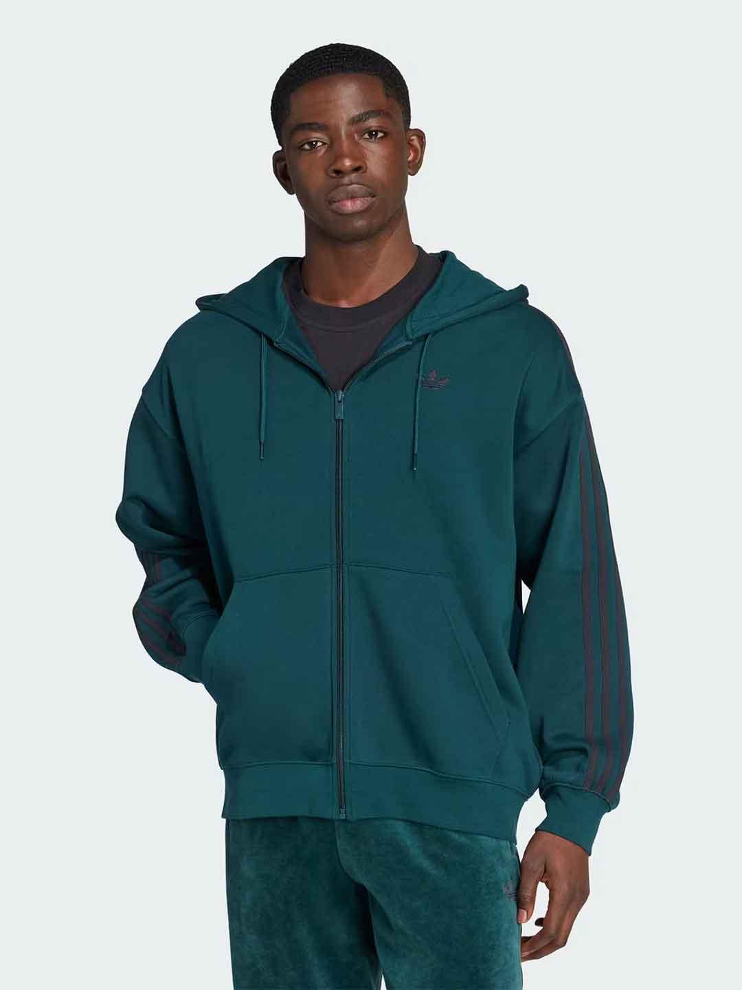 Adidas felpa verde con zip e cappuccio