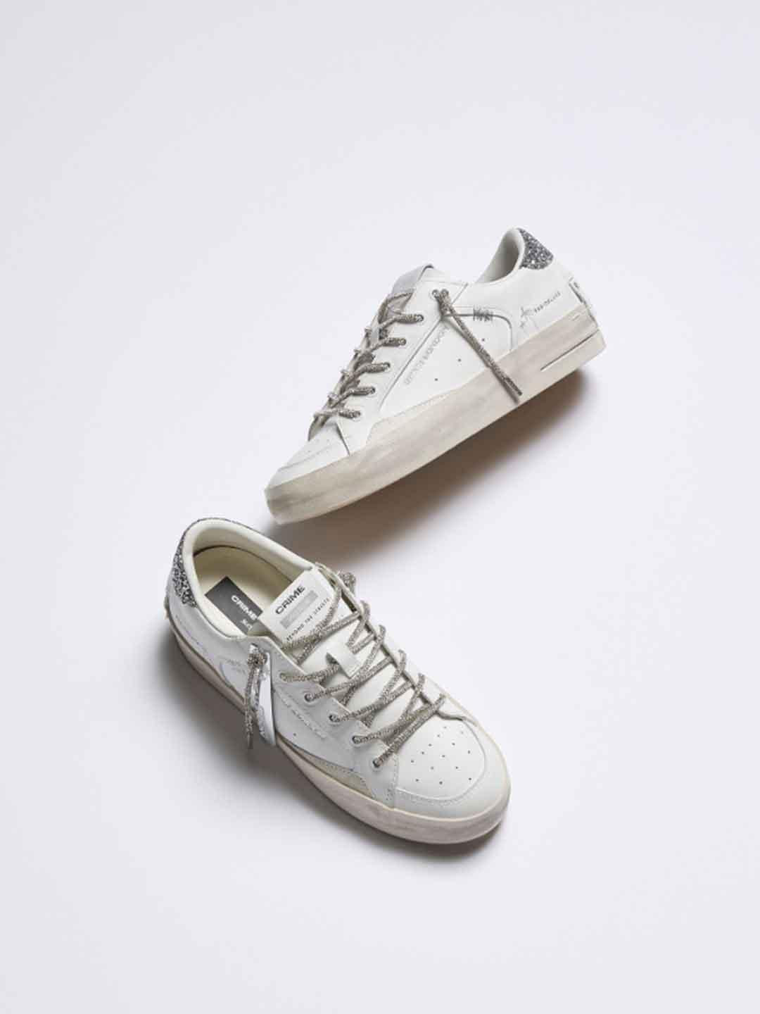 Crime Sk8 Deluxe sneakers bianco con lacci in strass