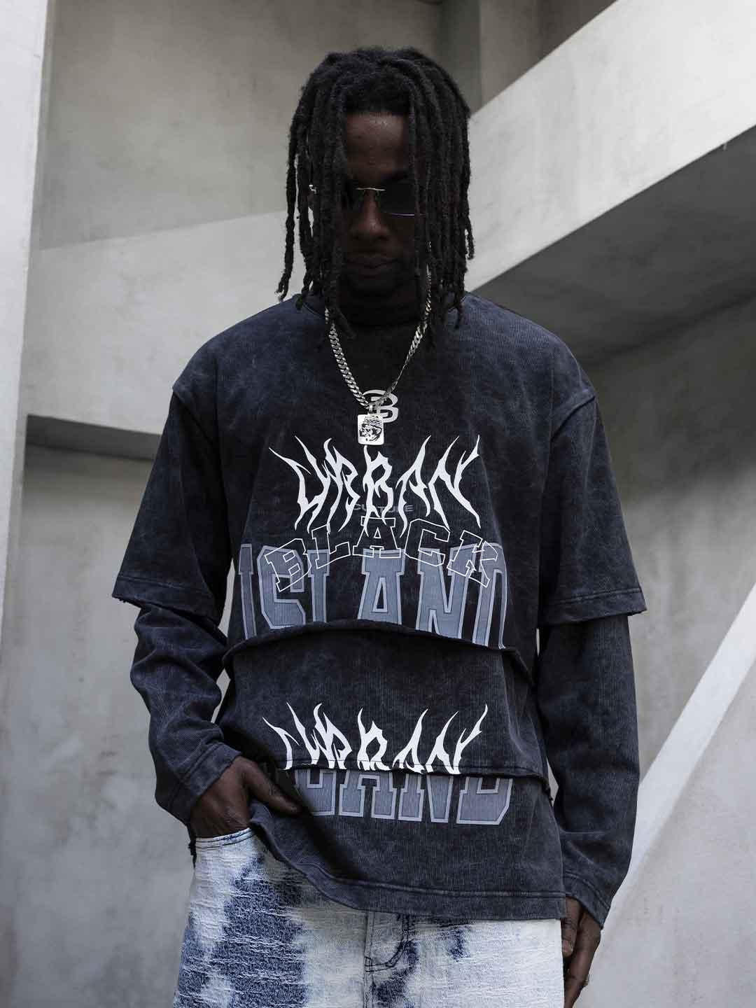 Black Island t-shirt grigio doppia manica
