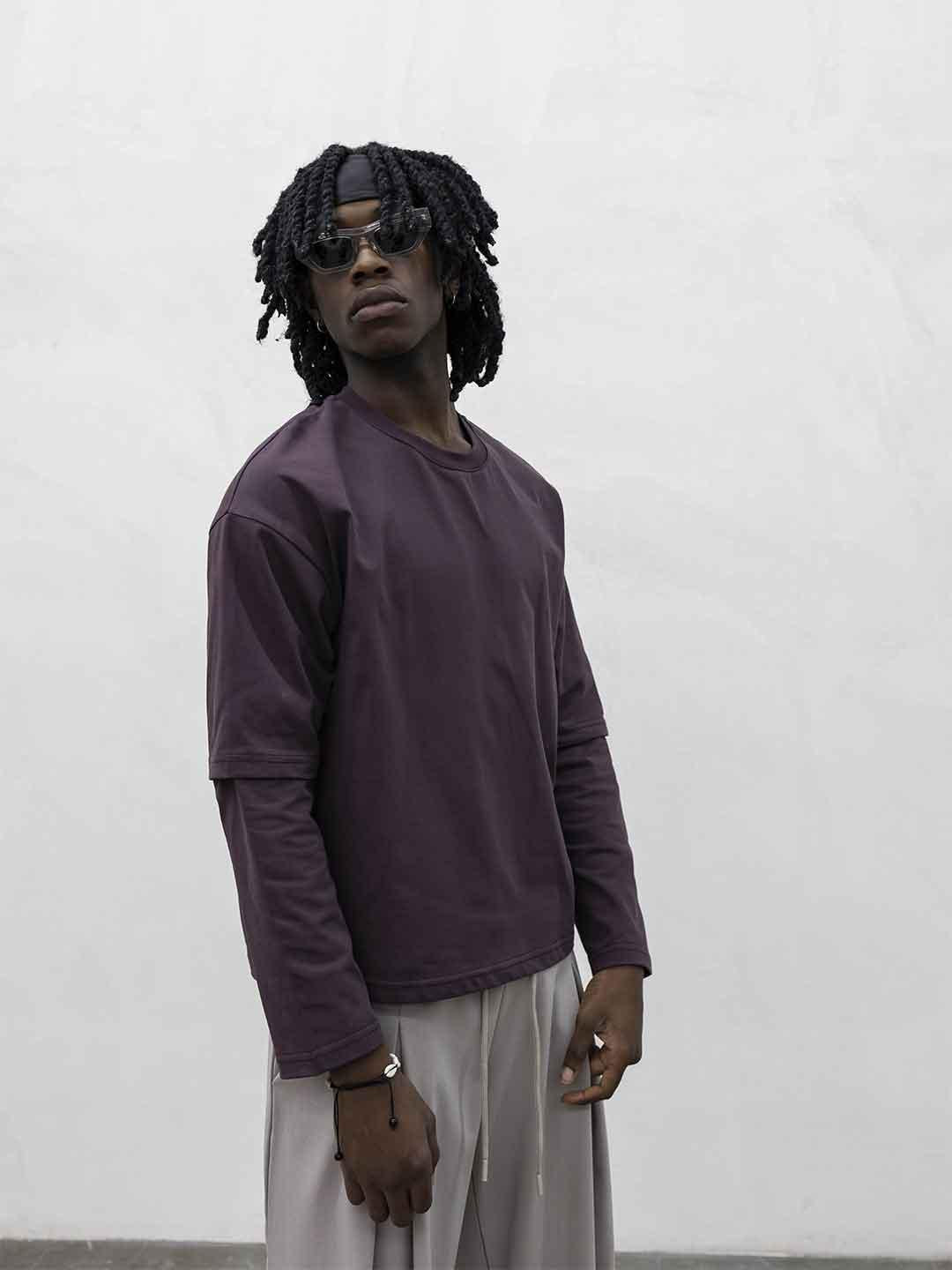 Present Day t-shirt bordeaux manica lunga
