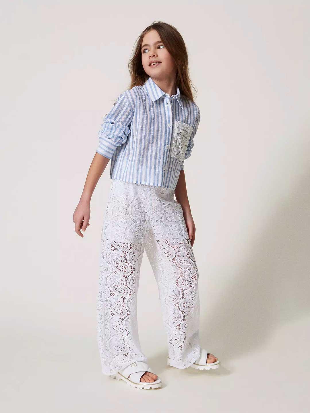 Twinset pantaloni kids bianco in pizzo