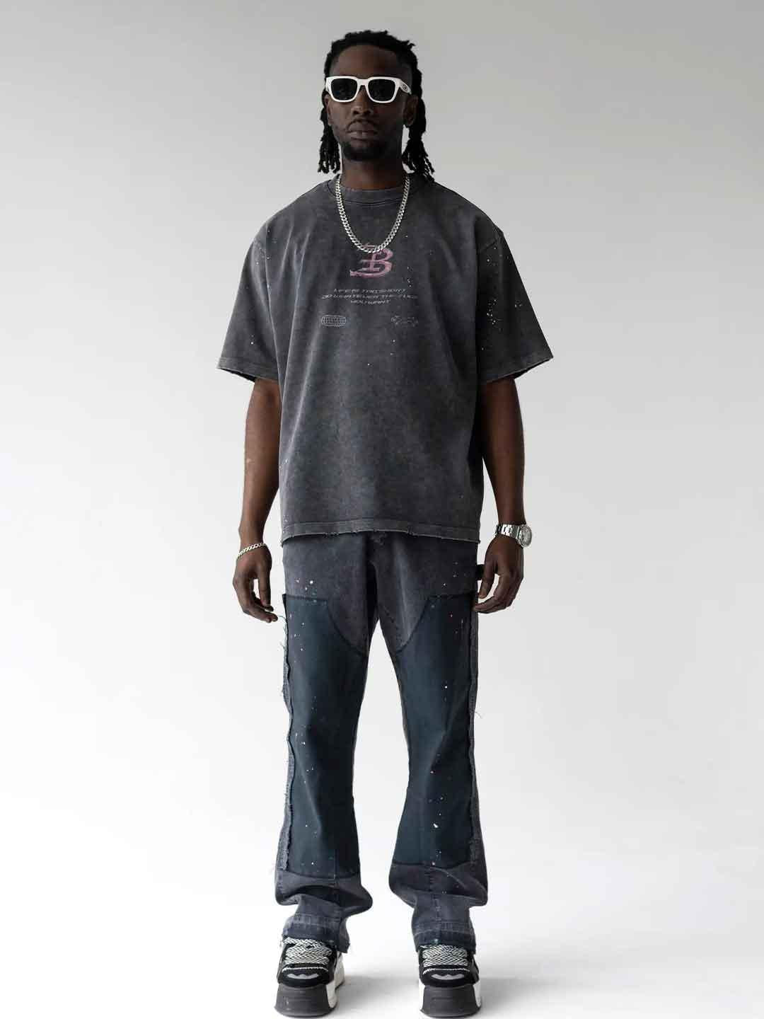 Black Island t-shirt grigio con logo rosa