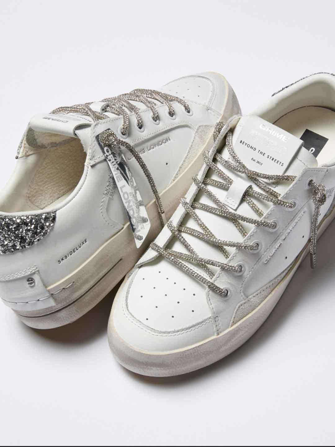 Crime Sk8 Deluxe sneakers bianco con lacci in strass