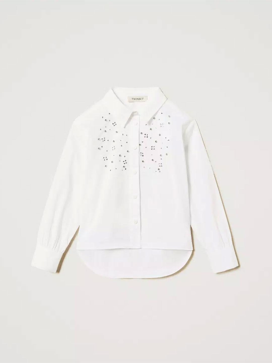 Twinset camicia kids bianco con ricamo