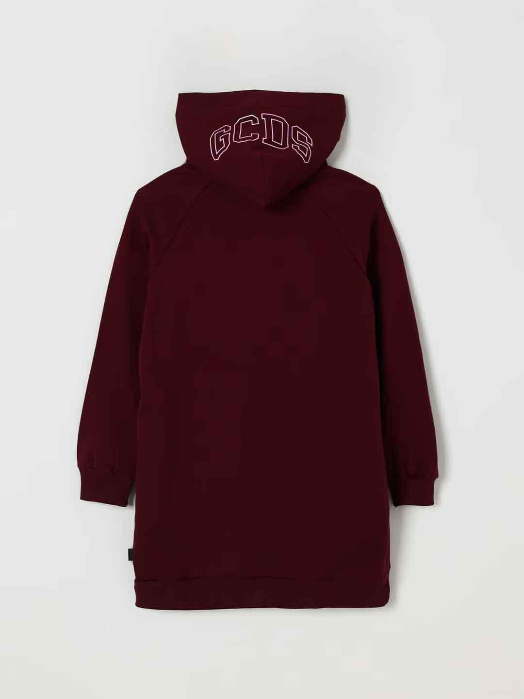 GCDS felpa kids bordeaux maxi con cappuccio