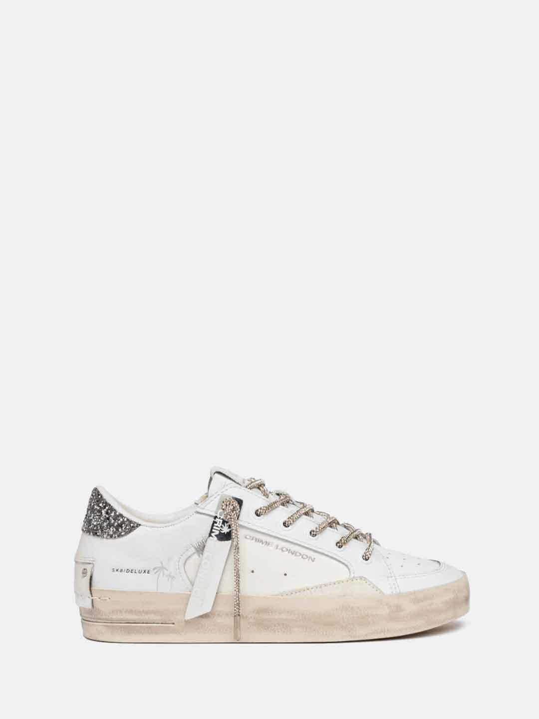 Crime Sk8 Deluxe sneakers bianco con lacci in strass