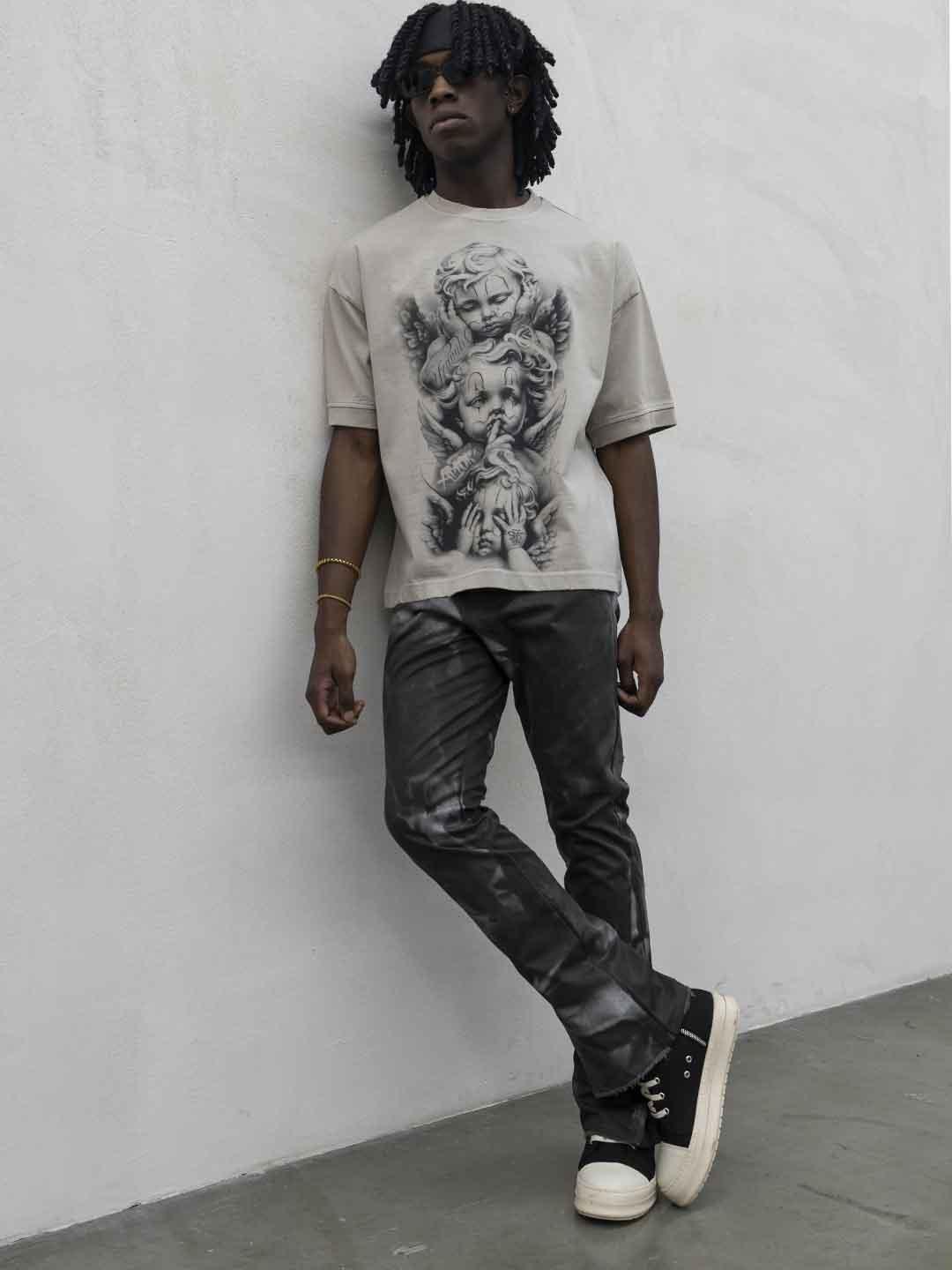 Present Day t-shirt beige con angeli
