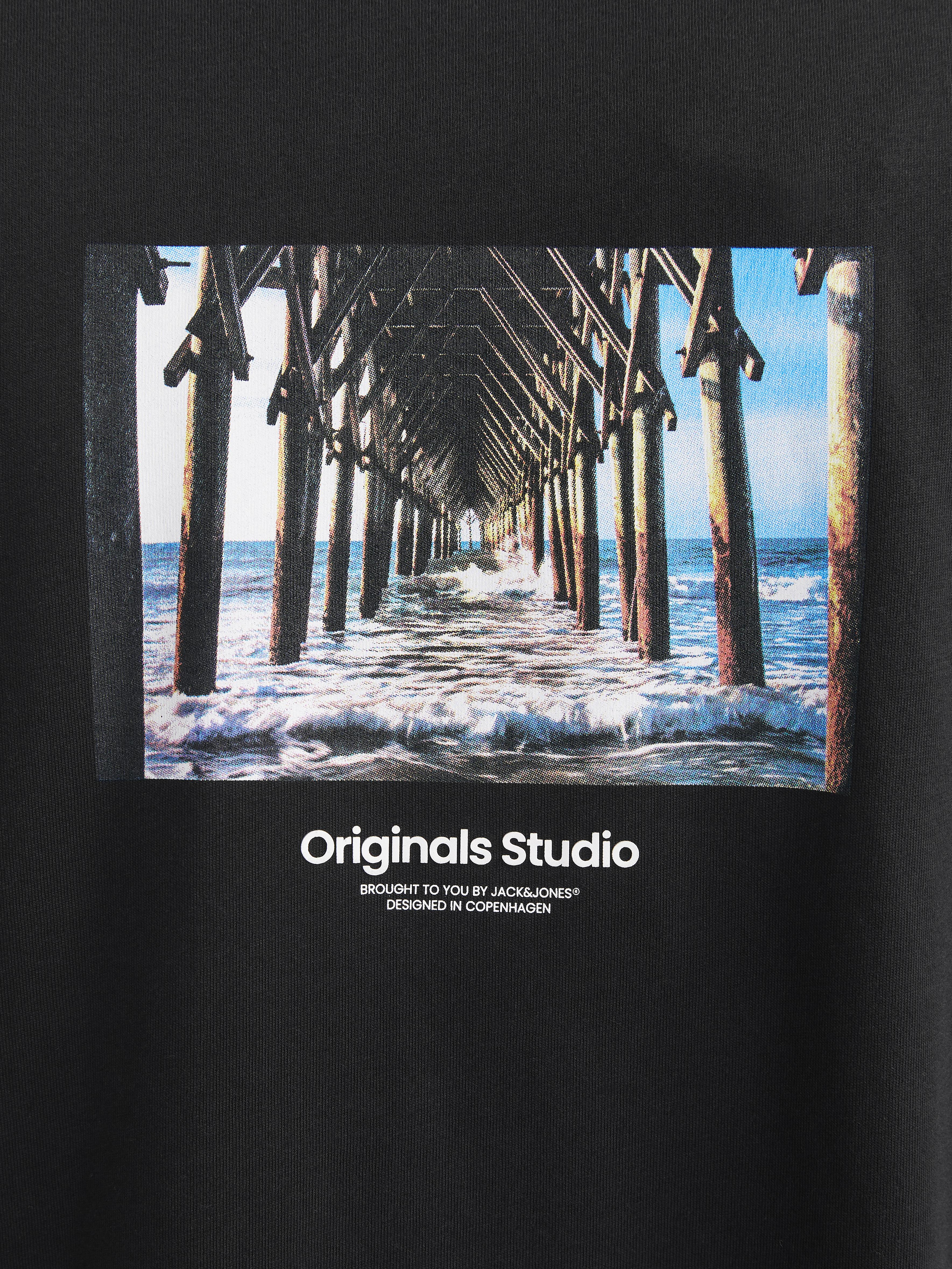 Jack & Jones t-shirt nero con grafica pontile