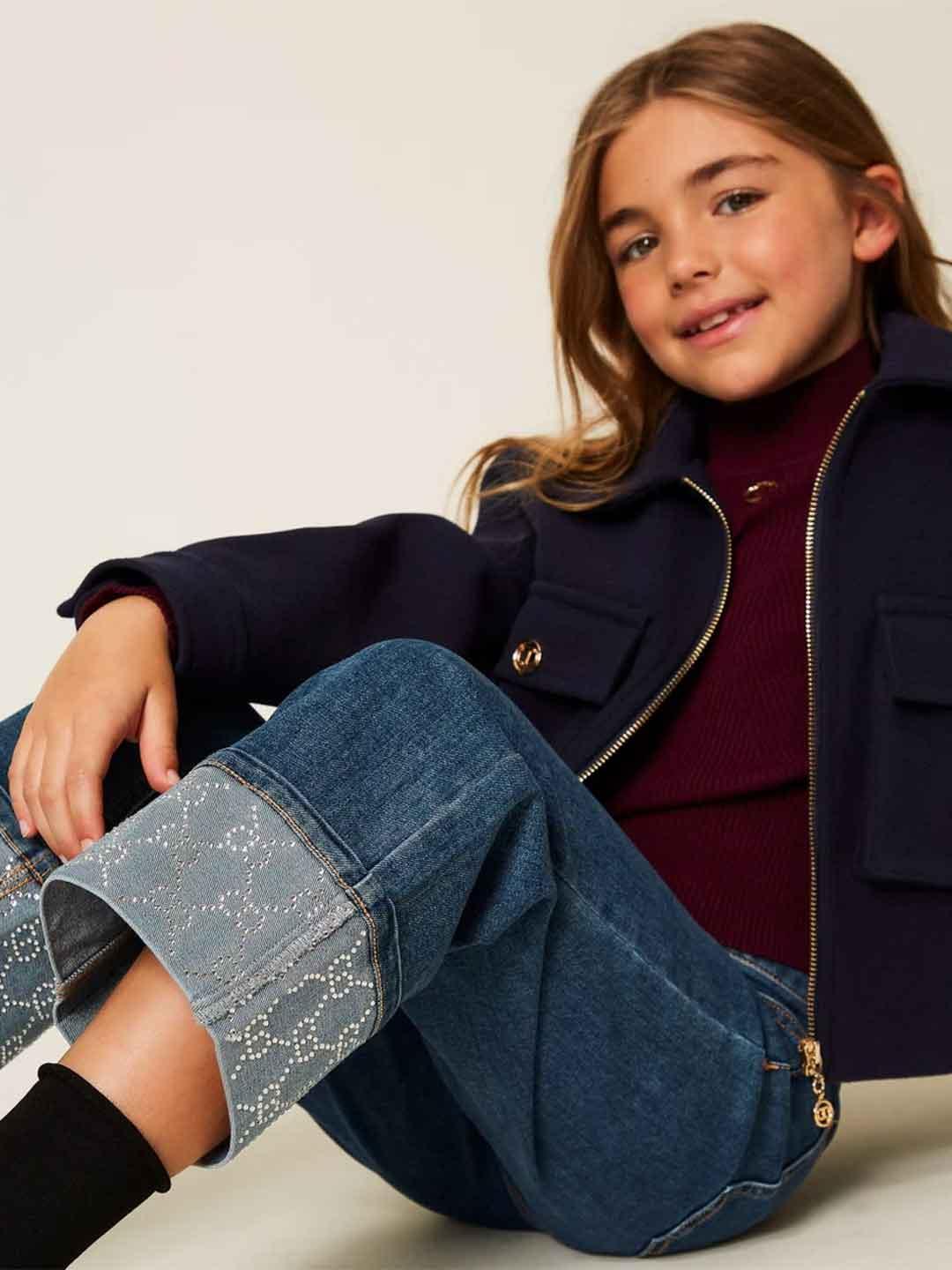 Twinset jeans kids con piegone e strass