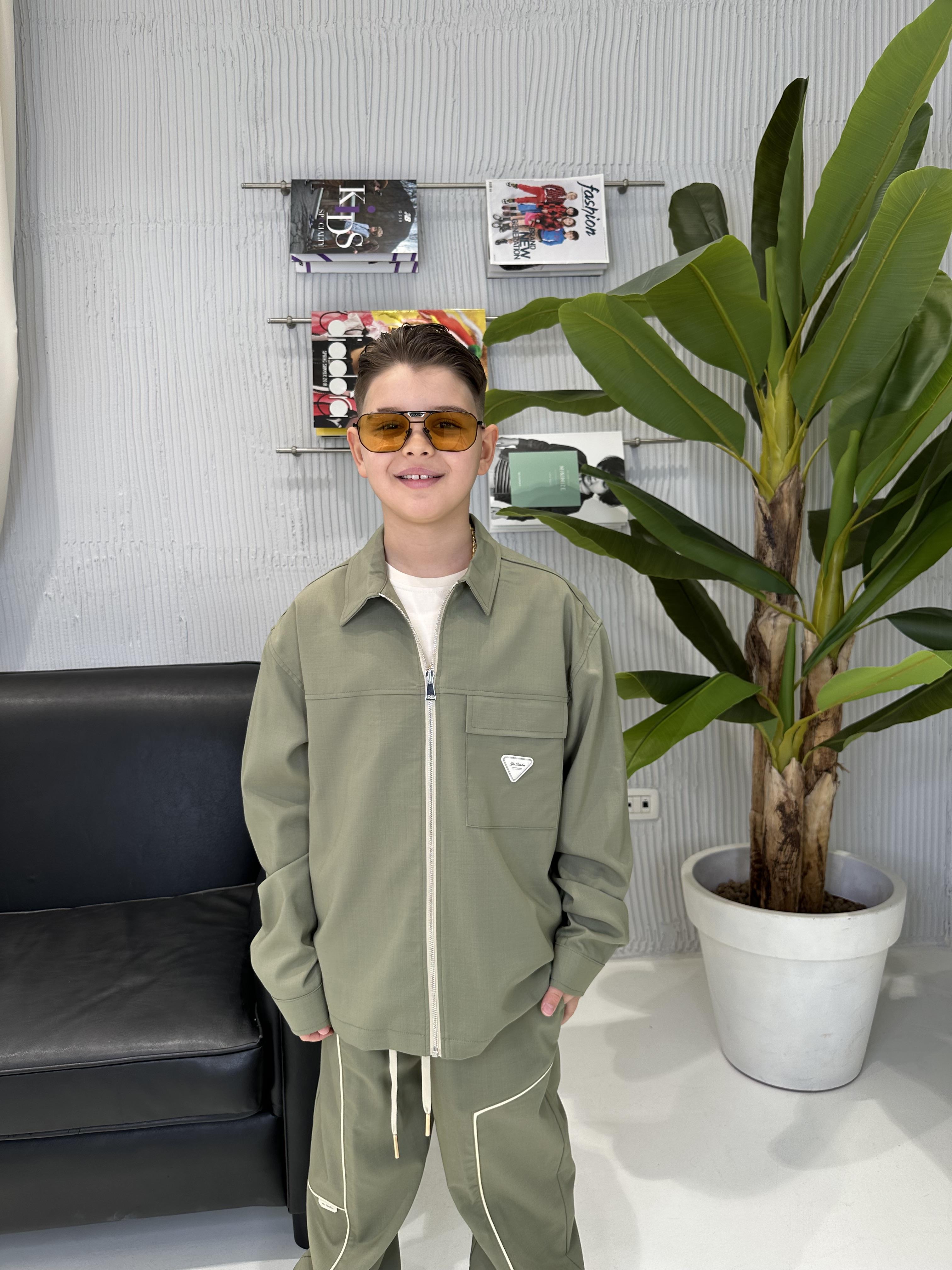 Yes London camicia kids verde con zip