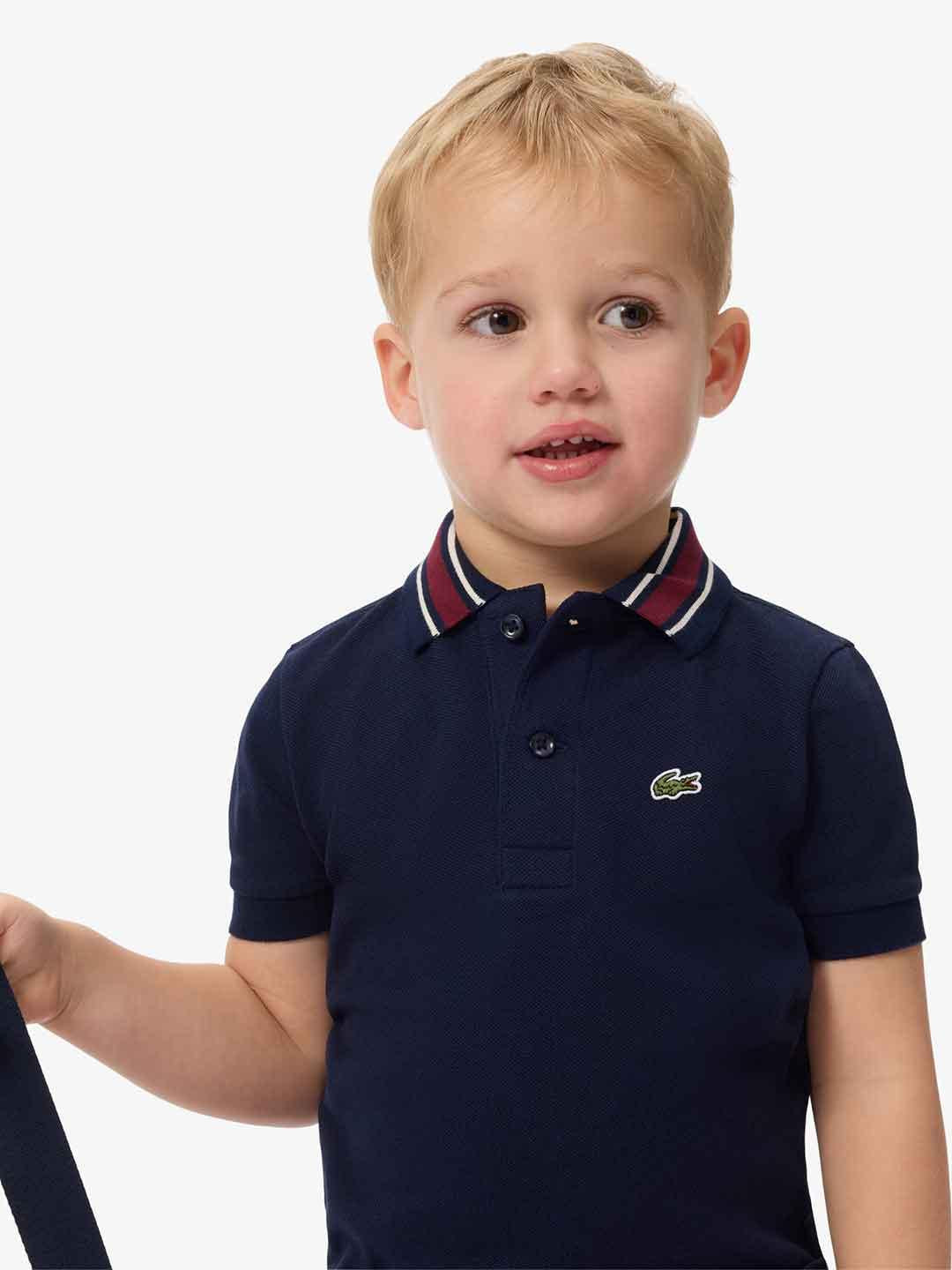 Lacoste t-shirt kids blu con colletto bordeaux