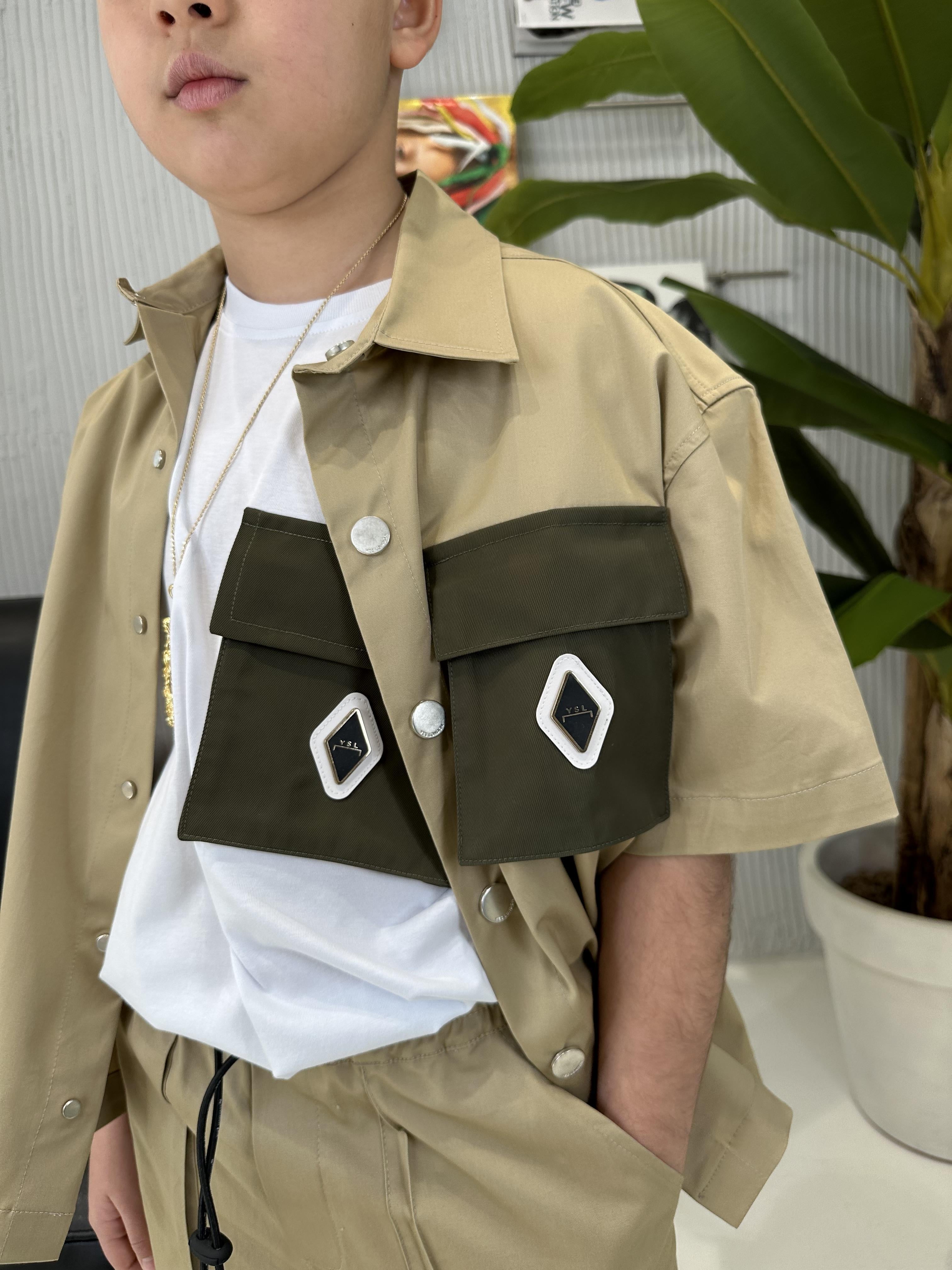 Yes London camicia kids beige con tasca