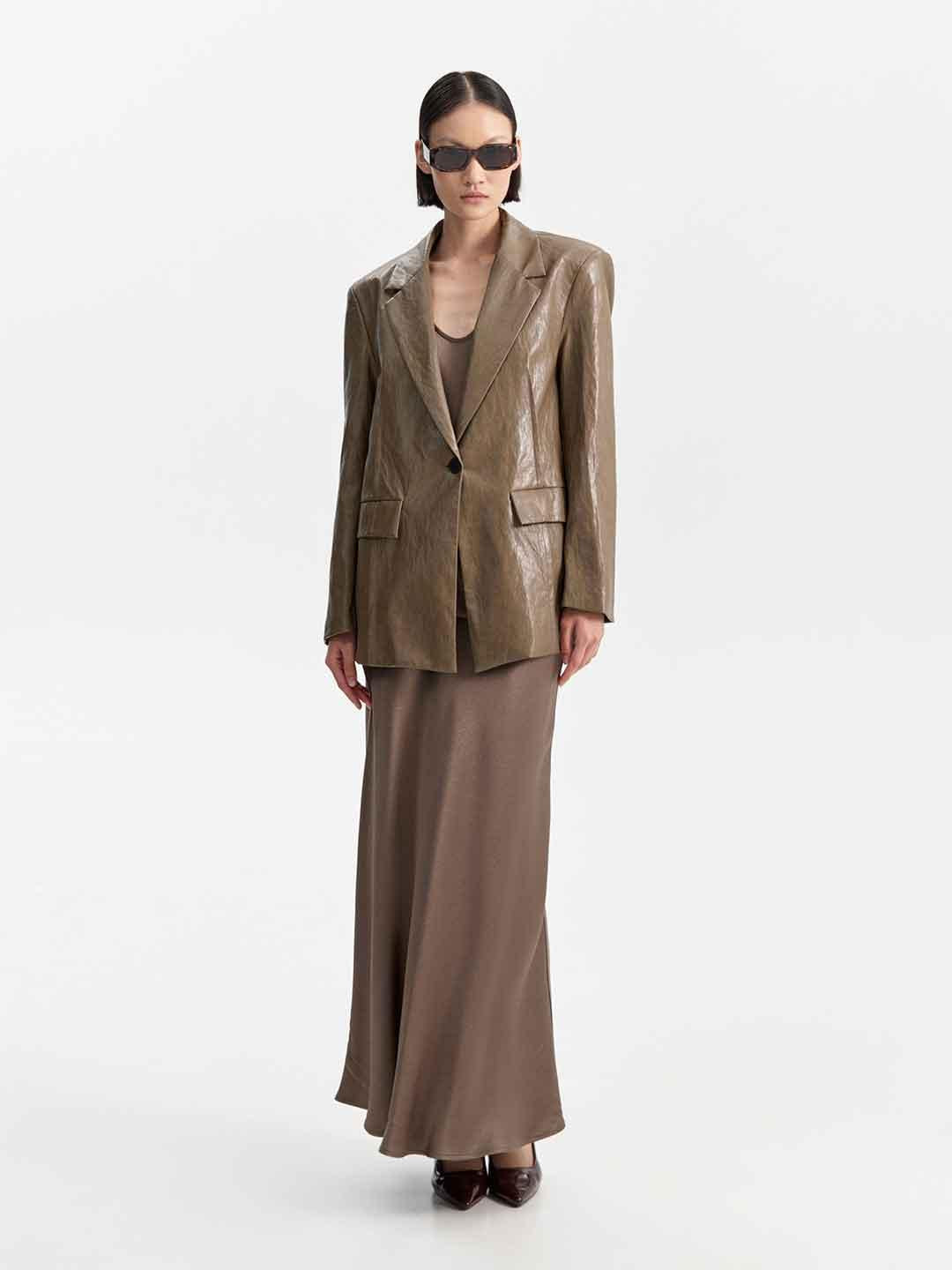 Eleh giacca marrone in pelle