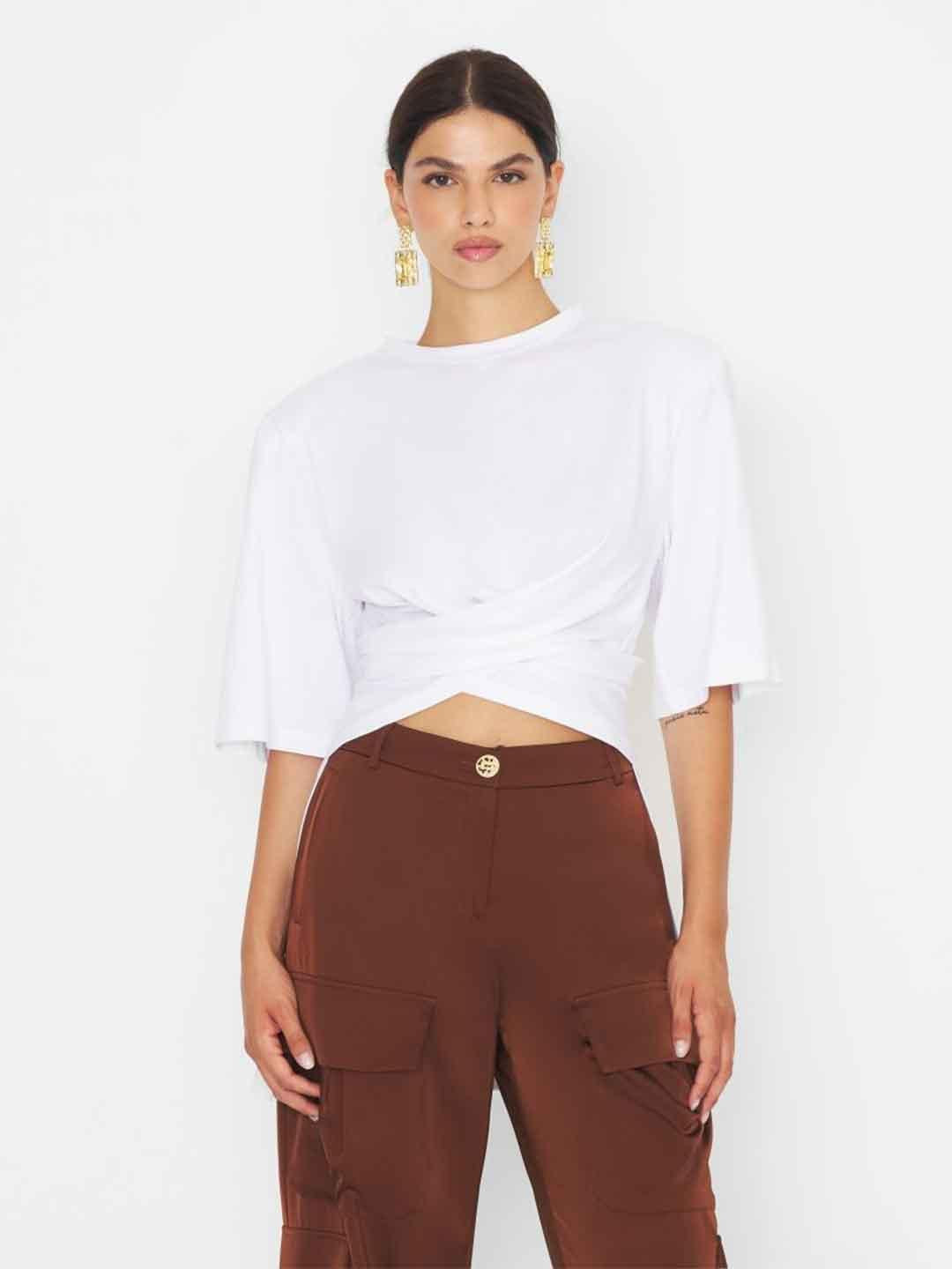 Silence Twisty t-shirt bianco con spalline
