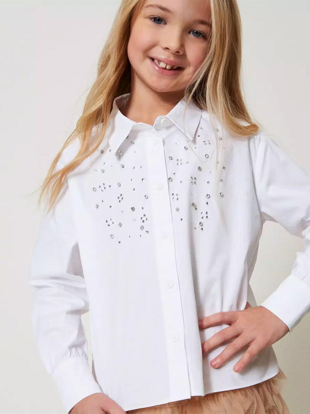 Twinset camicia kids bianco con ricamo