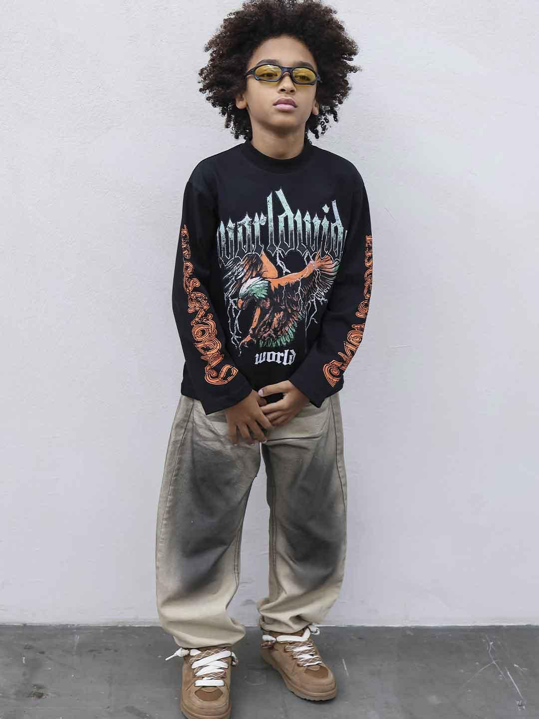 Present Day t-shirt kids nero con grafica aquila