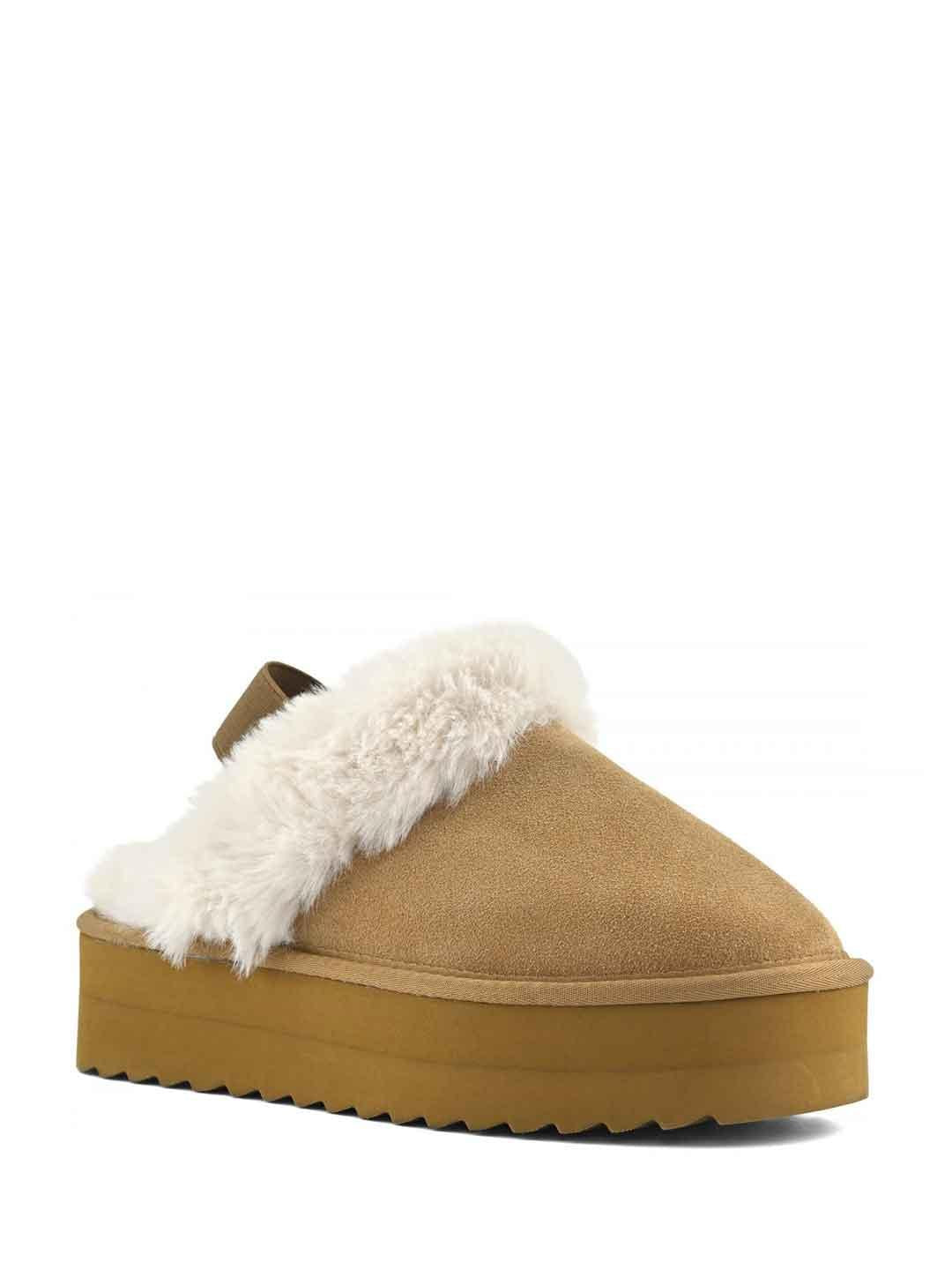 Colors Of California sabot marrone platform con pelliccia