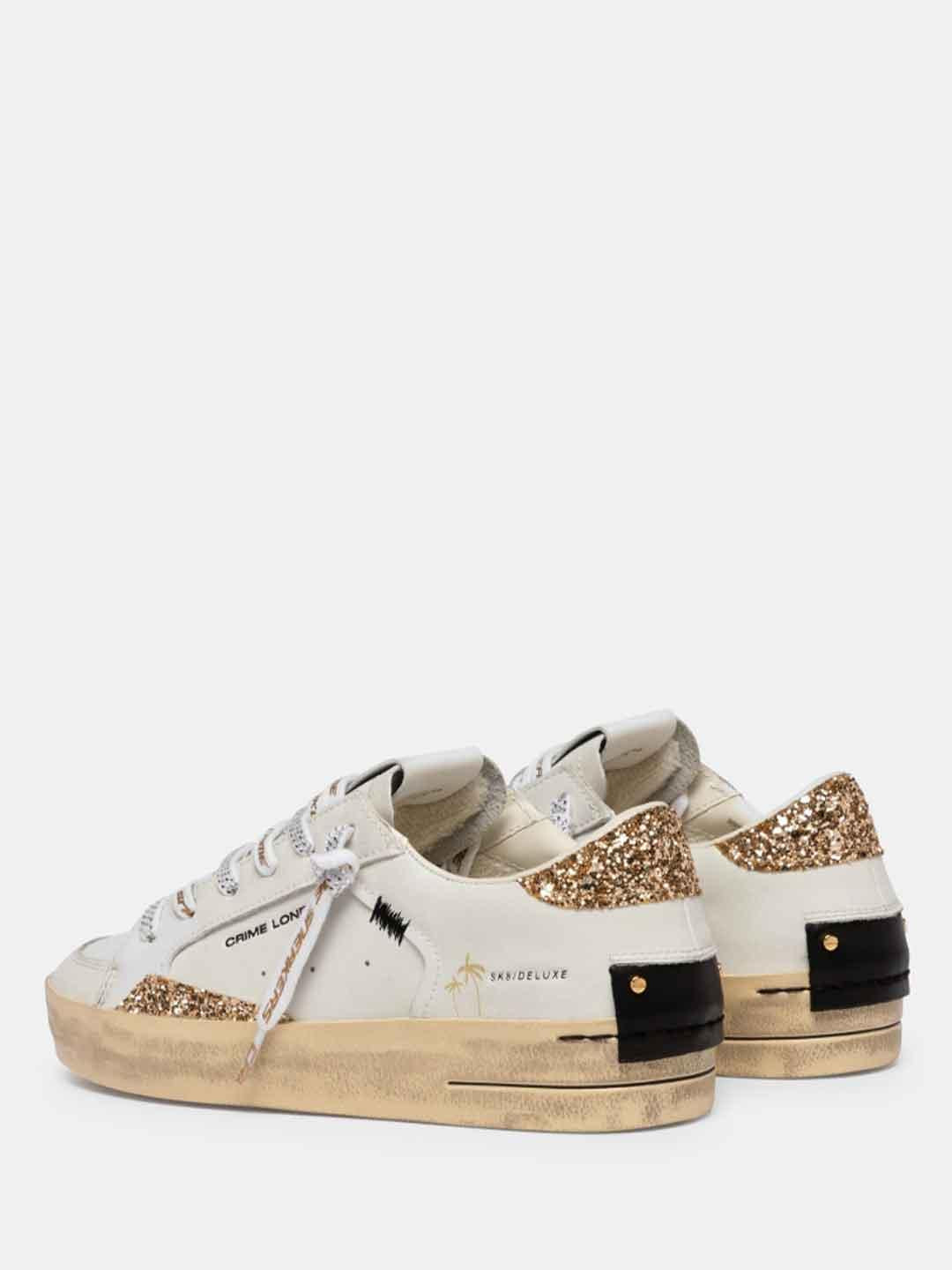 Crime Sk8 Deluxe sneakers bianco con glitter oro