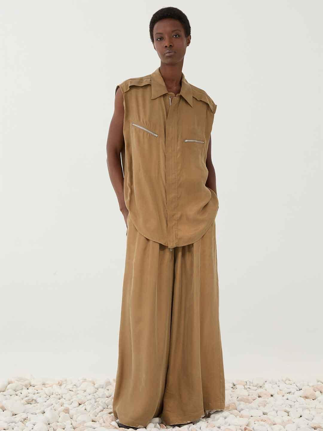 Eleh pantaloni beige fondo ampio