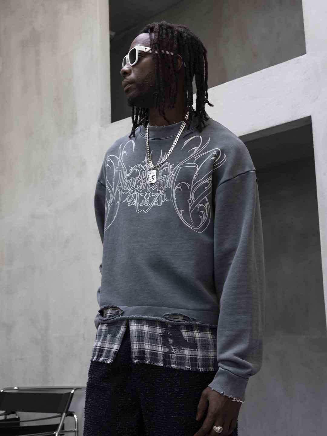 Black Island felpa grigio con orlo a camicia