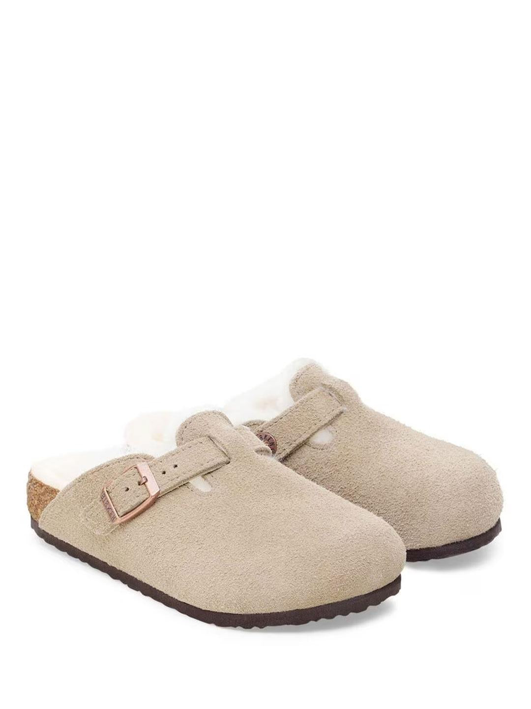 Birkenstock Boston sabot kids beige con pelliccia