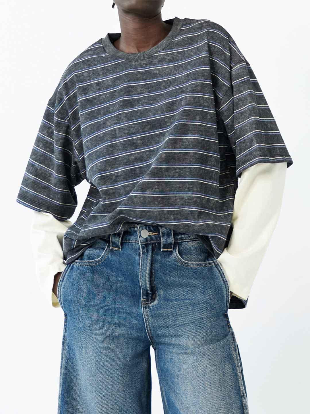 Eleh t-shirt grigio a righe