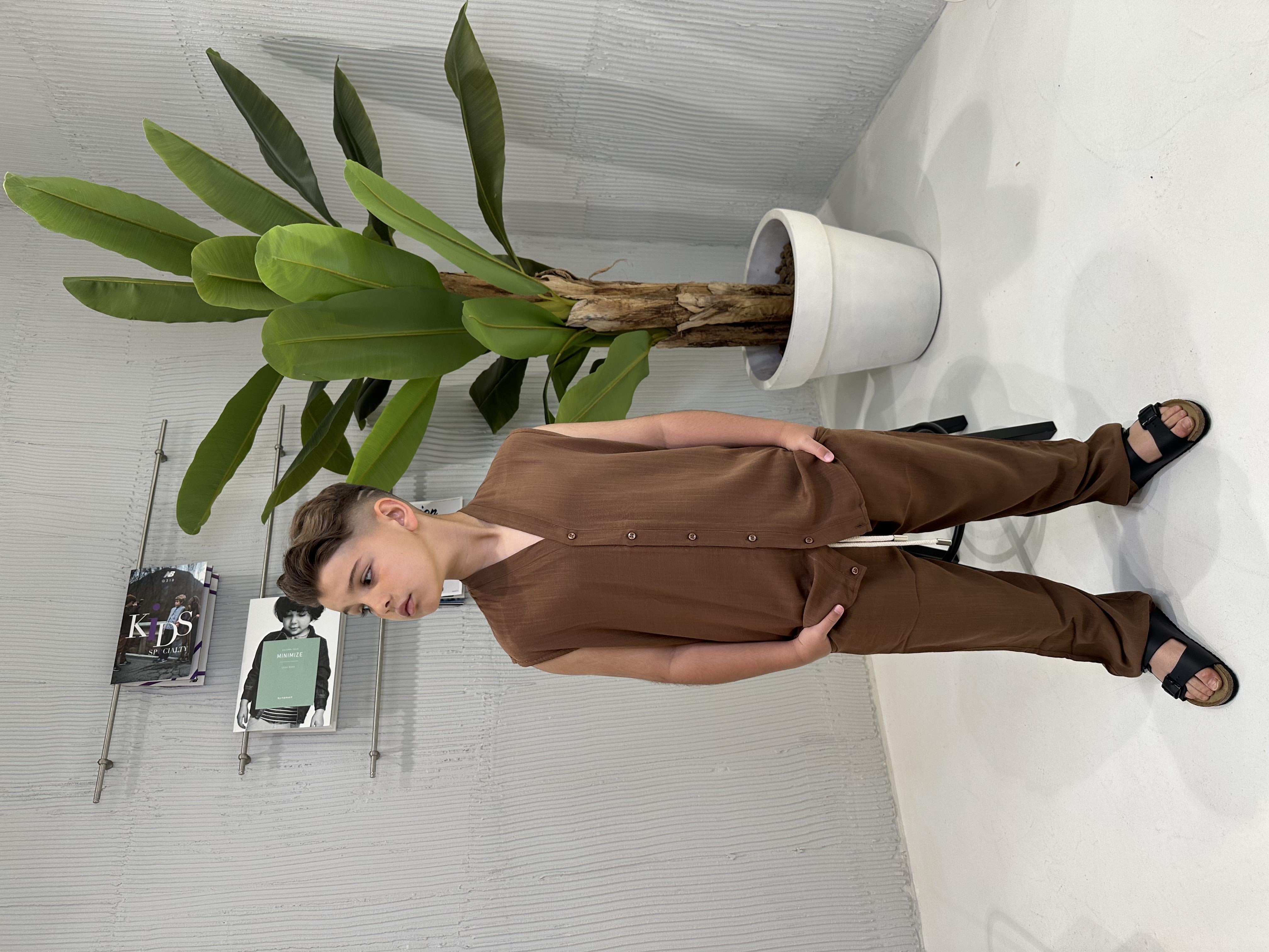 Louis Dieudonne' pantaloni kids tabacco in lino