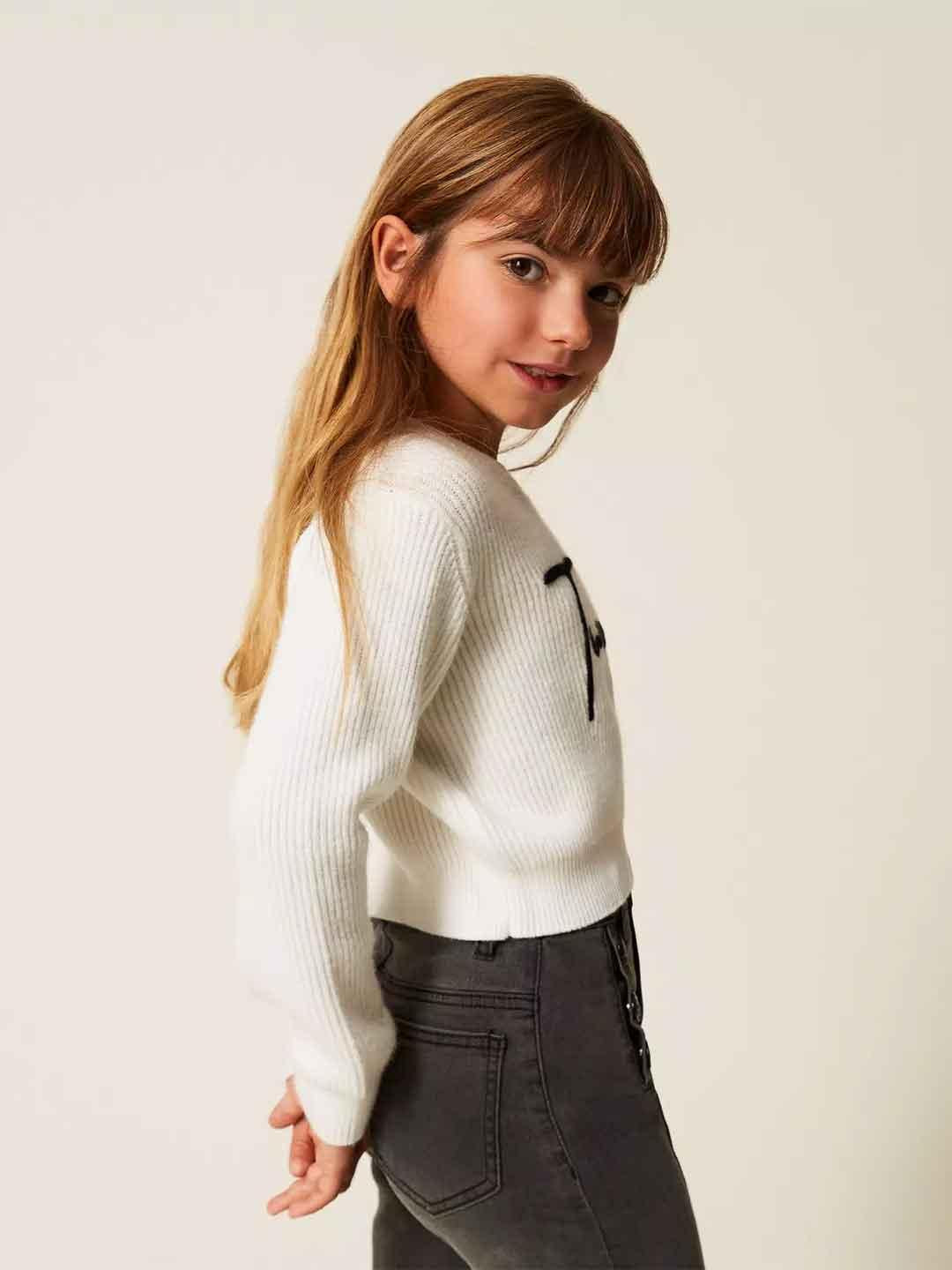 Twinset maglione kids bianco con grafica nera