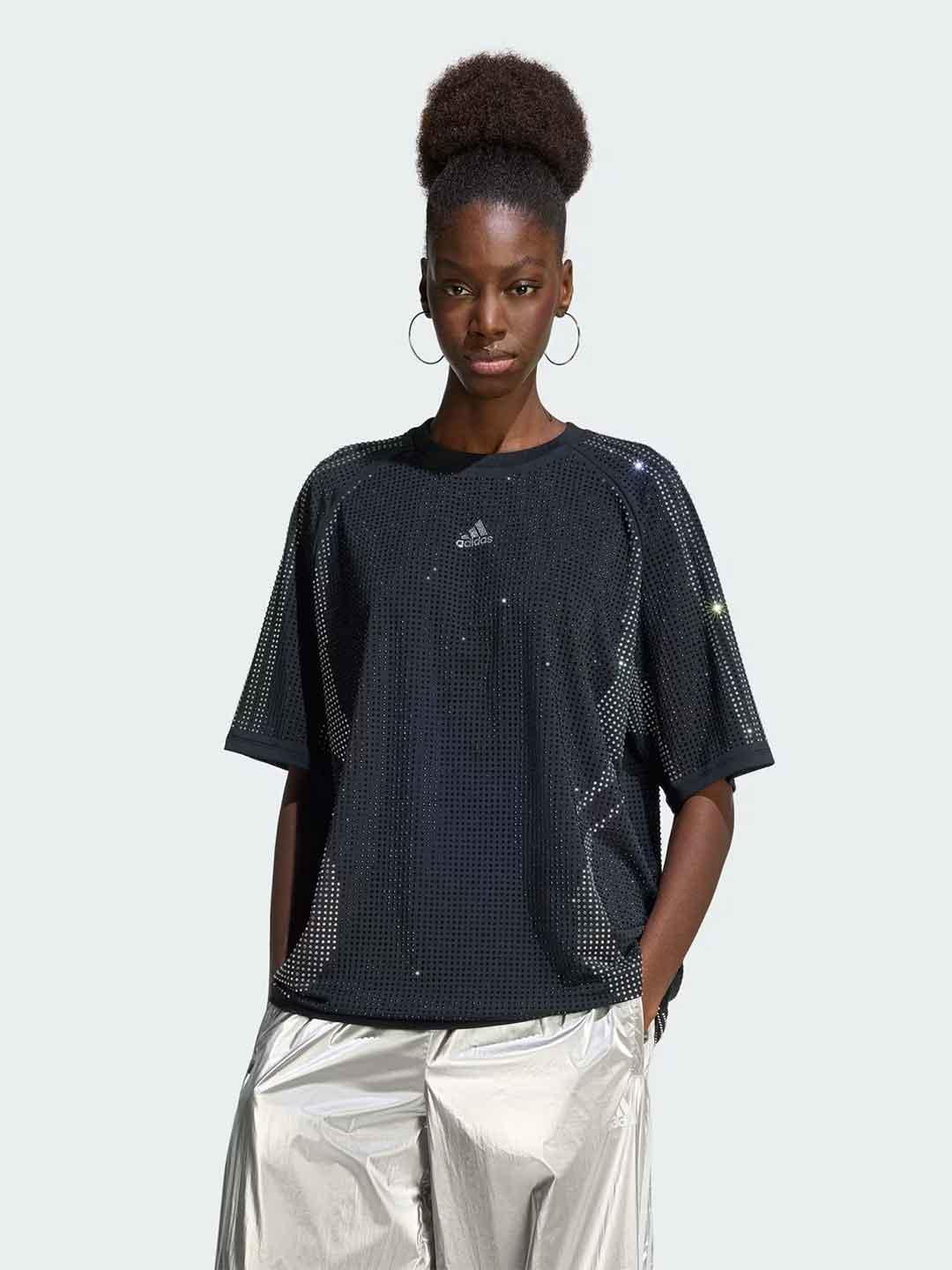 Adidas Rhinestones t-shirt nero con strass