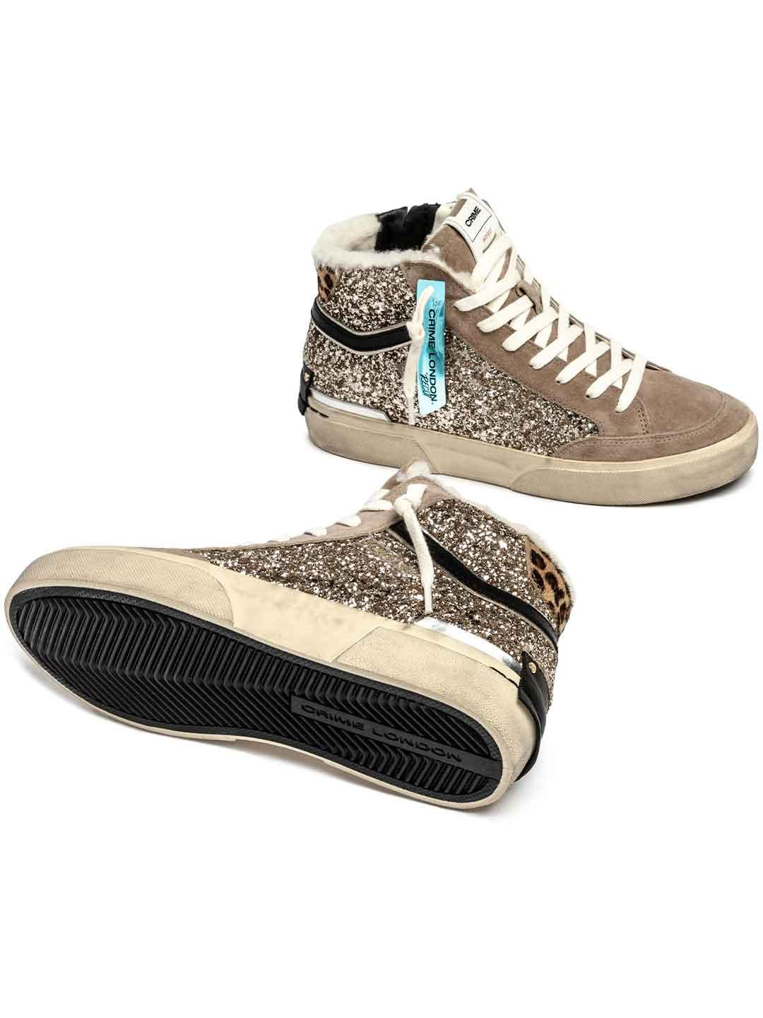 Crime Recut High sneakers beige con pelliccia
