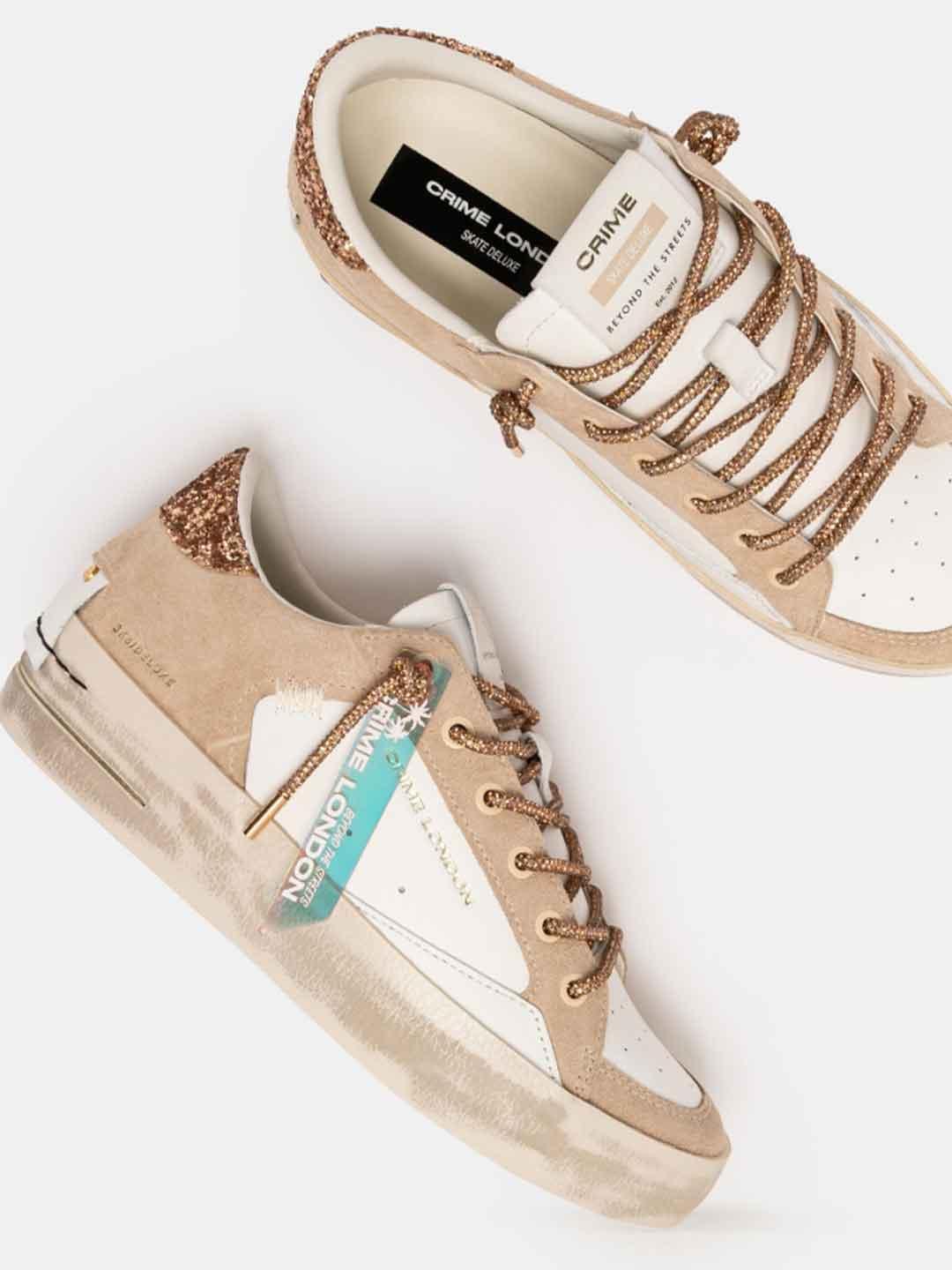 Crime Sk8 Deluxe Wedge sneakers bianco con lacci in strass