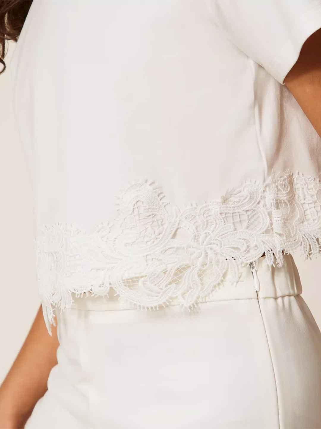 Twinset t-shirt kids bianco crop con pizzo