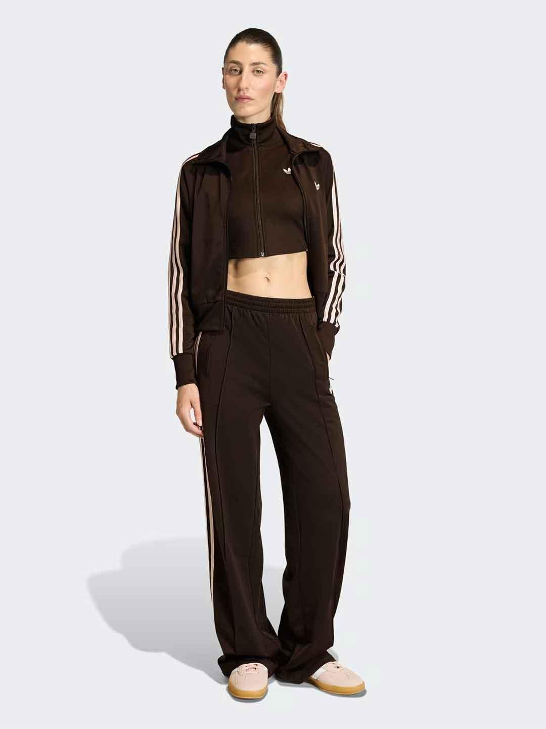 Adidas Firebird Loose pantalone marrone con bande rosa