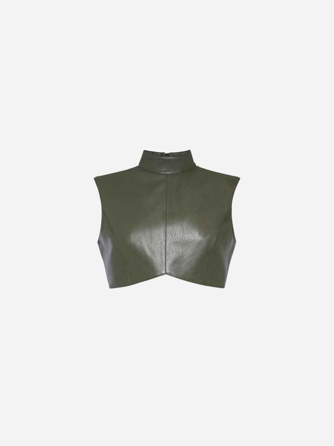 Silence top verde in pelle