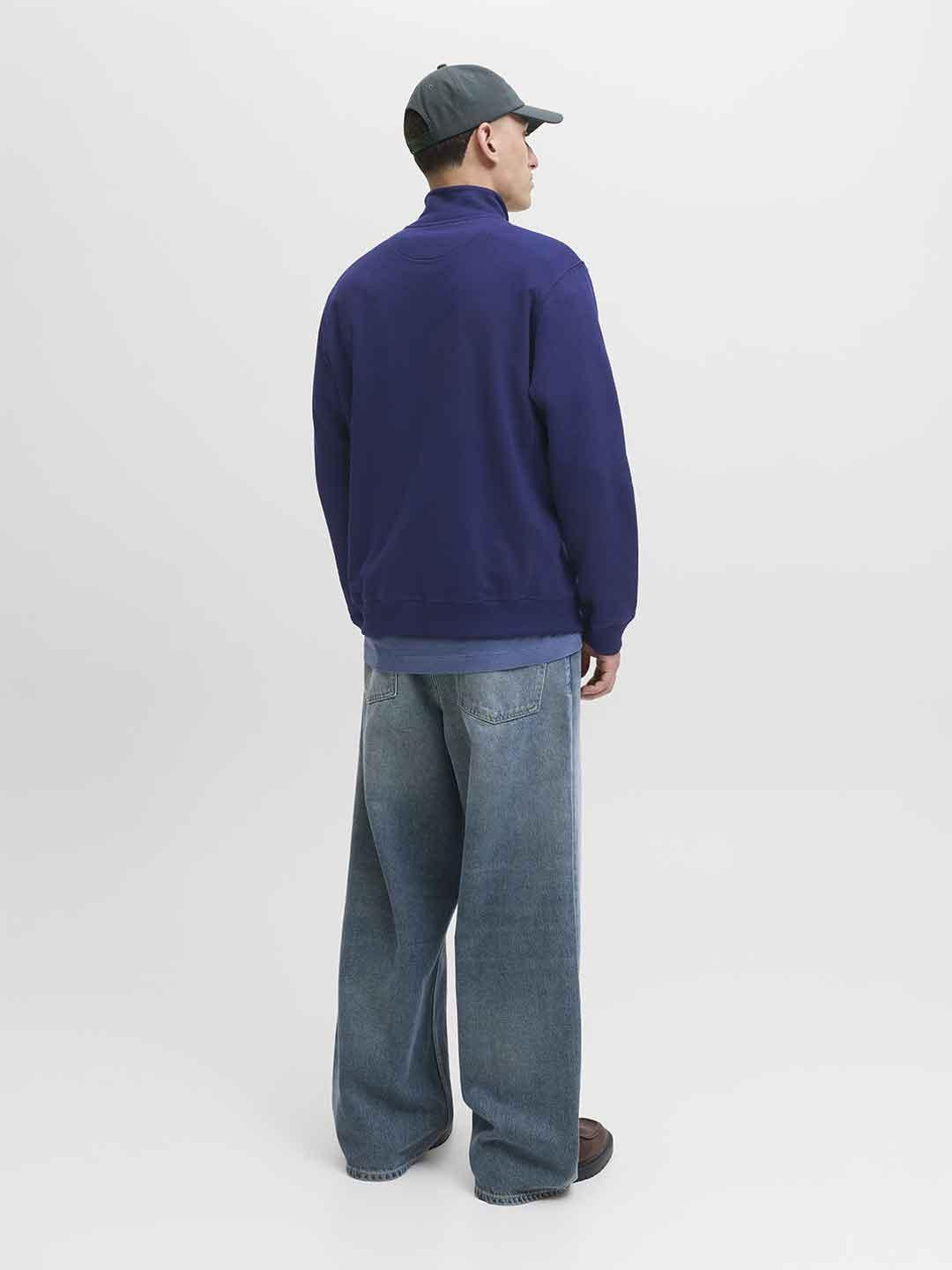 Jack & Jones felpa blu con metà zip