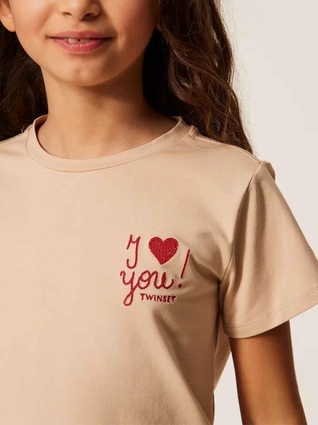 Twinset t-shirt kids beige con ricamo