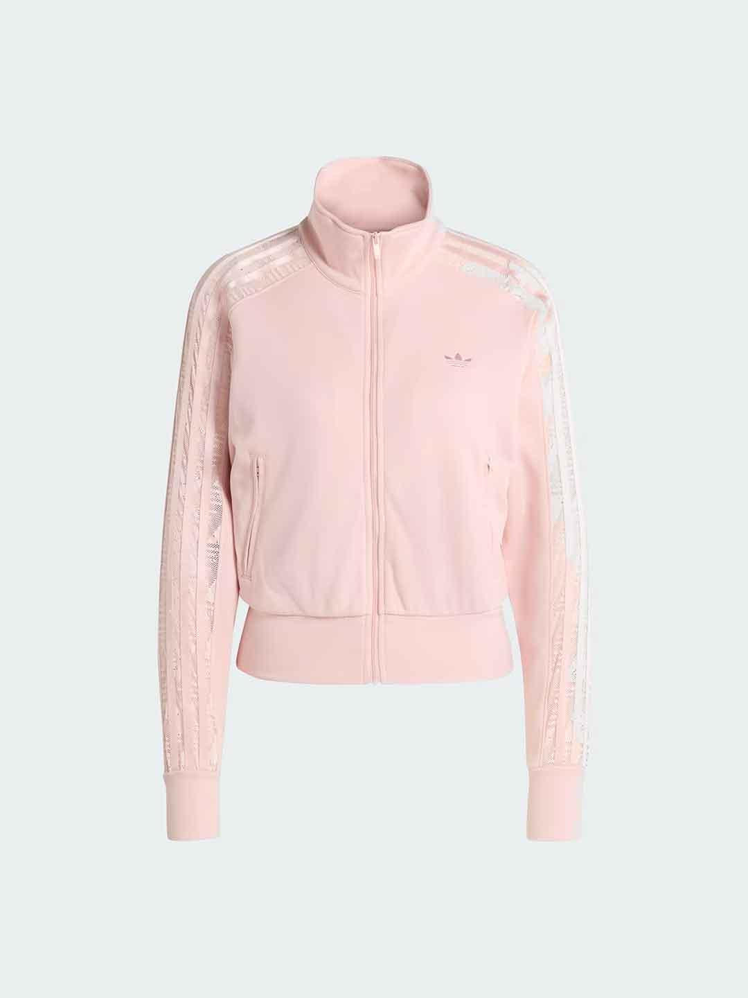 Adidas Firebird felpa rosa con bande ricamate
