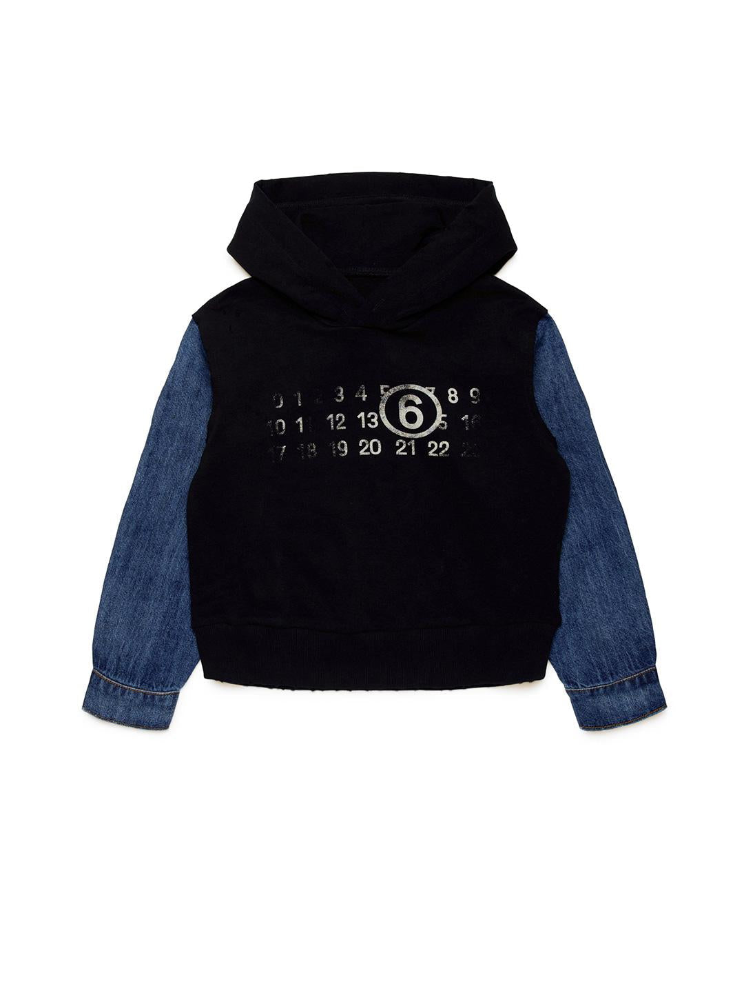 Maison Margiela felpa kids nero con cappuccio e maniche in jeans