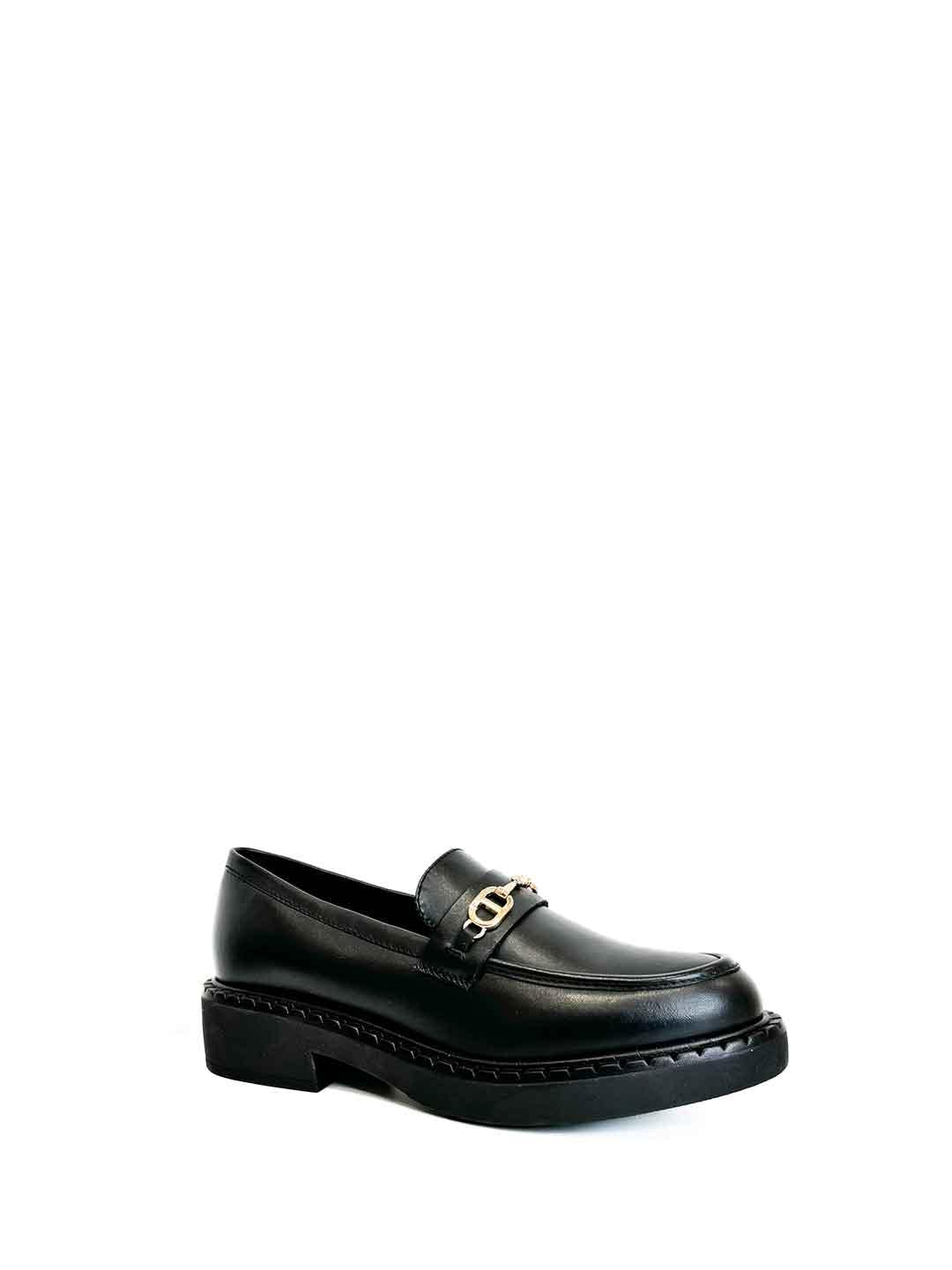 Twinset mocassini nero con logo oval T