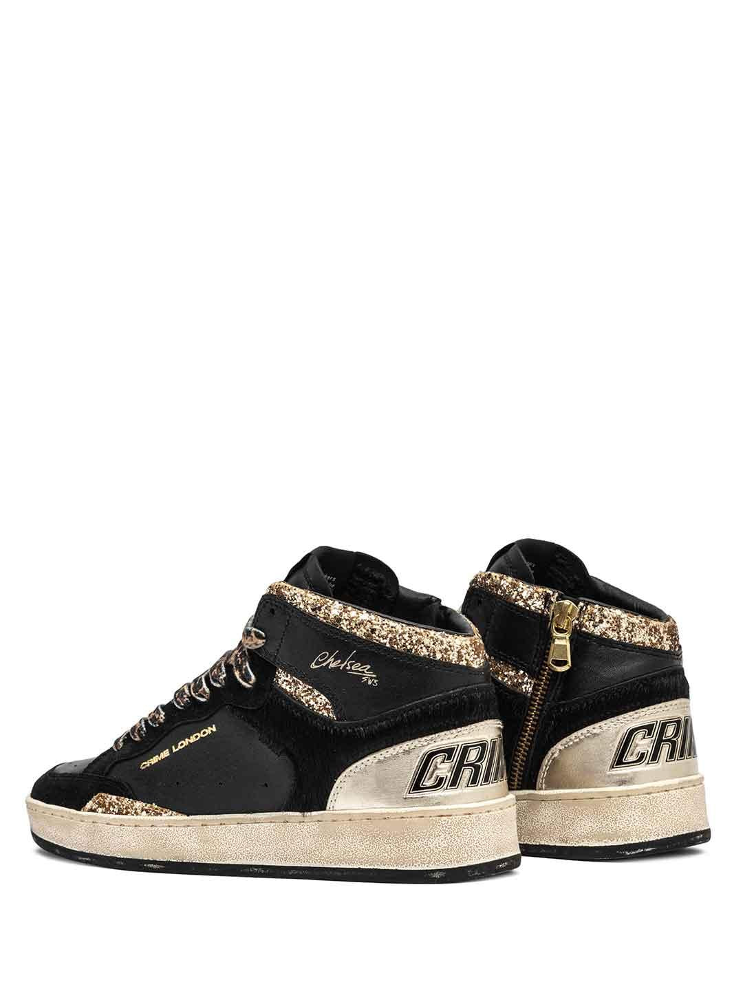 Crime Chelsea High sneakers nero con lacci maculati